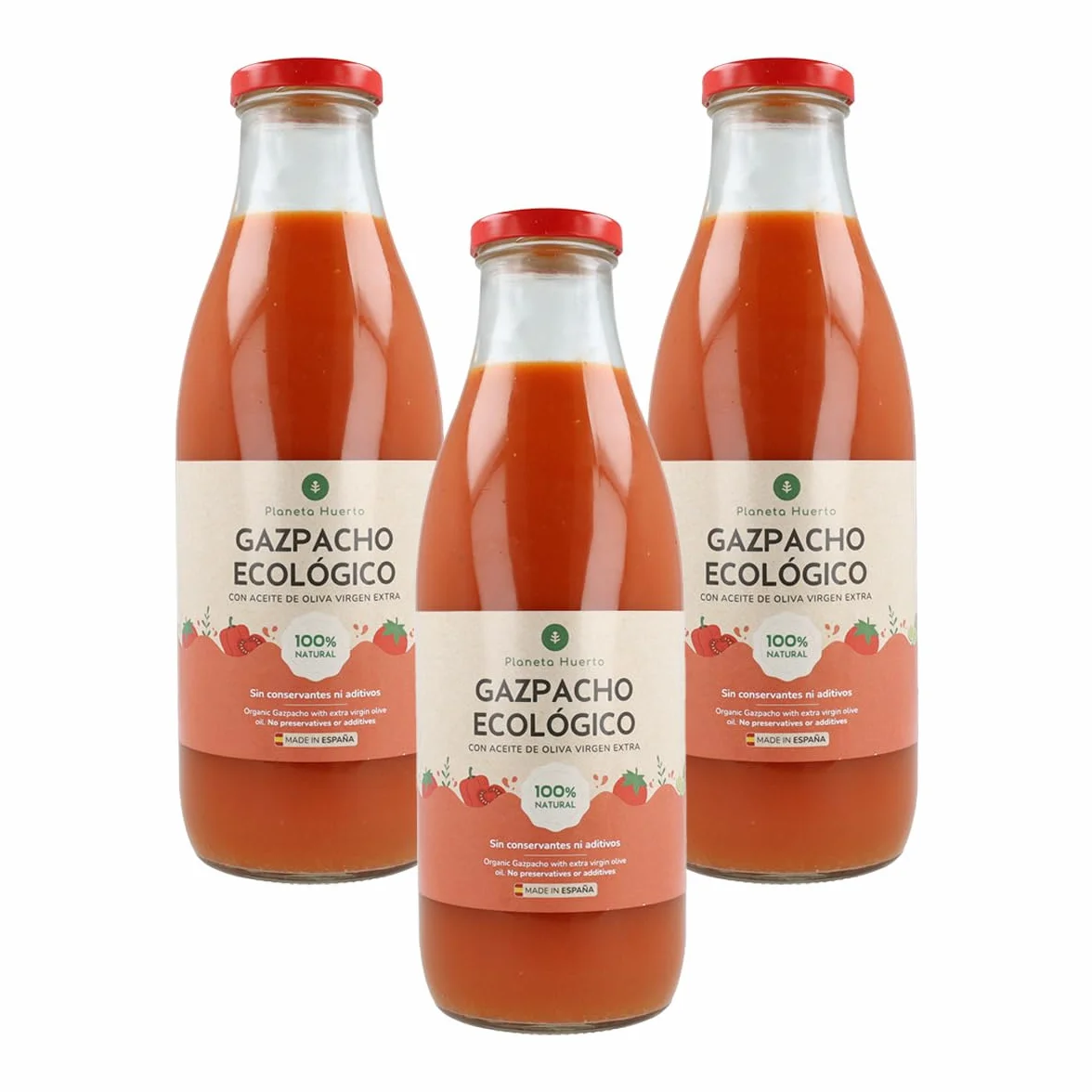 Pack 3x Gazpacho Tradicional Ecológico 1L – Gazpacho andaluz con AOVE, bajo en calorías