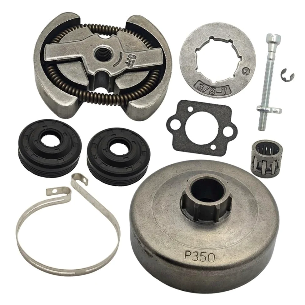 Kit de llanta de piñón de Tambor de Embrague de 3/8" y 7 Dientes, Compatible con Motosierra de Banda de Freno de Cadena de Sello de Aceite 420, 390, 350, 351, 352, 370 y 371