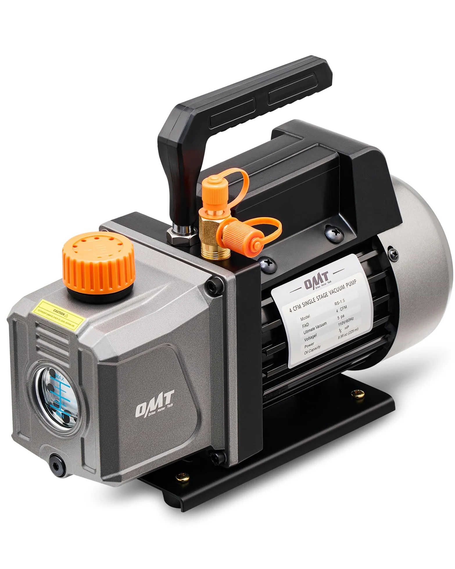 Orion Motor Tech Bomba de vacío, Bomba de vacío de 4 cfm 1/3 HP HVAC de una Sola Etapa para R12 R22 R134a R410a R502, Kit de Bomba de vacío de CA automática para desgasificación de Resina de Aire