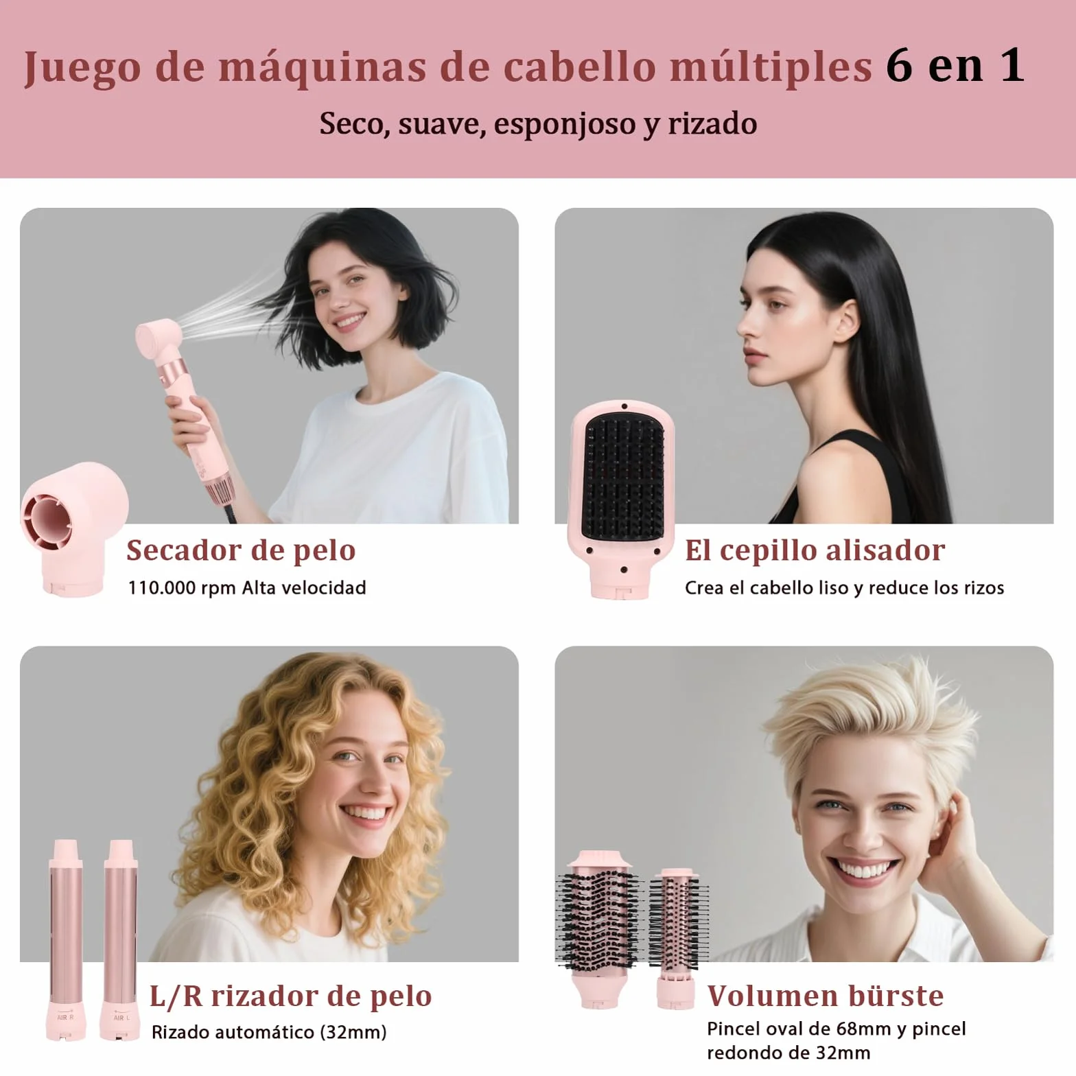 Sonew 6-en-1 Multi Hairstyler Airstyler 110000 rpm Estilizador de Pelo con Iones y Secador Rizador Automático 32 mm
