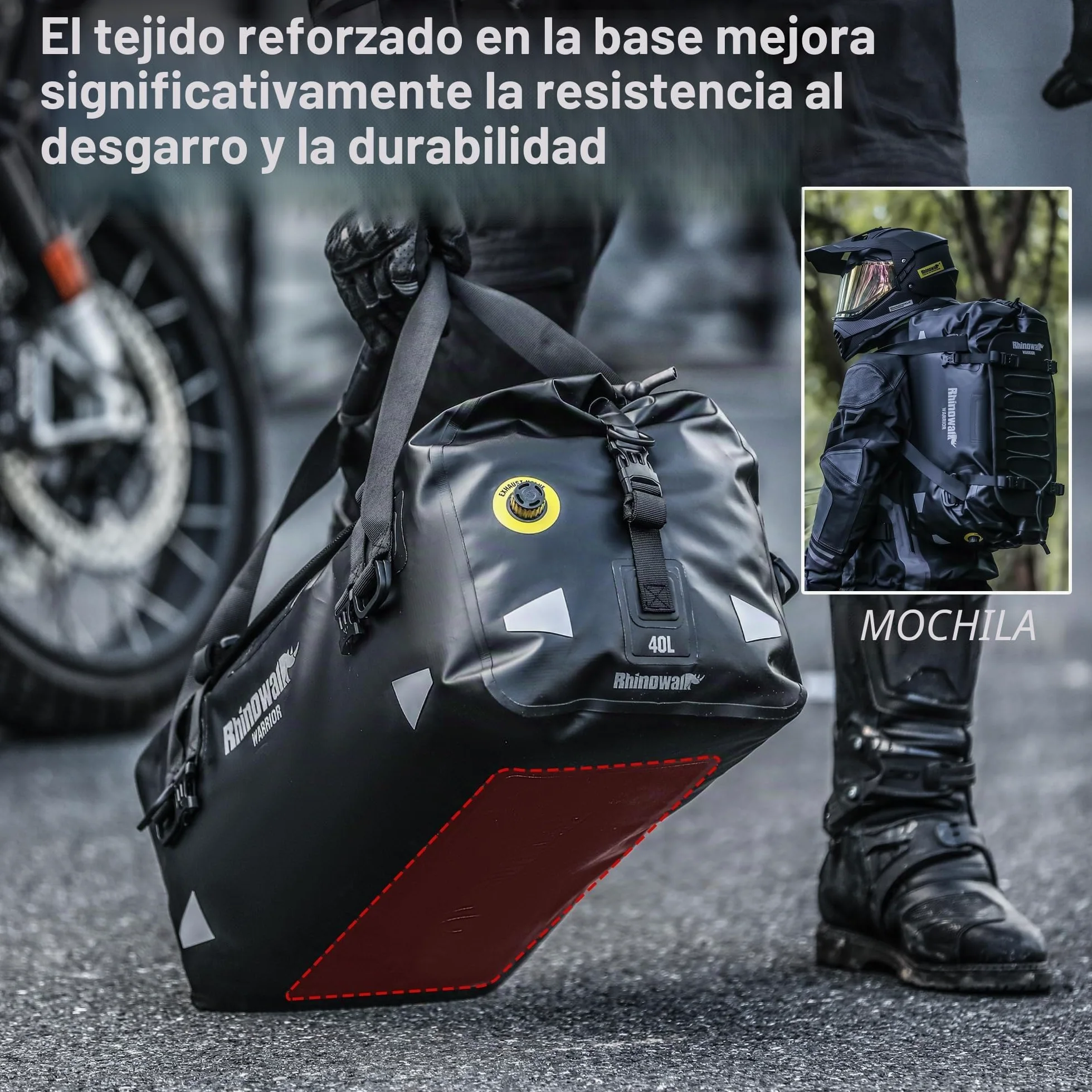 Bolsa trasera para moto Rhinowalk, equipaje de viaje impermeable para motocicleta con gran capacidad de almacenamiento para camping, navegación en bote, ciclismo, 40L - Negro