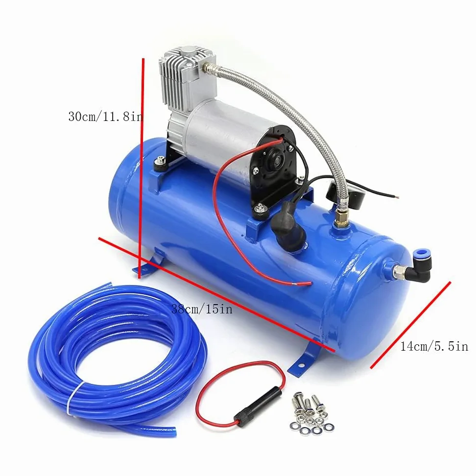 Sistema de compresor de aire portátil de 12 V, tanque de 150 PSI y 6 L para bocinas de tren, kit universal para neumáticos de autocaravana, camión
