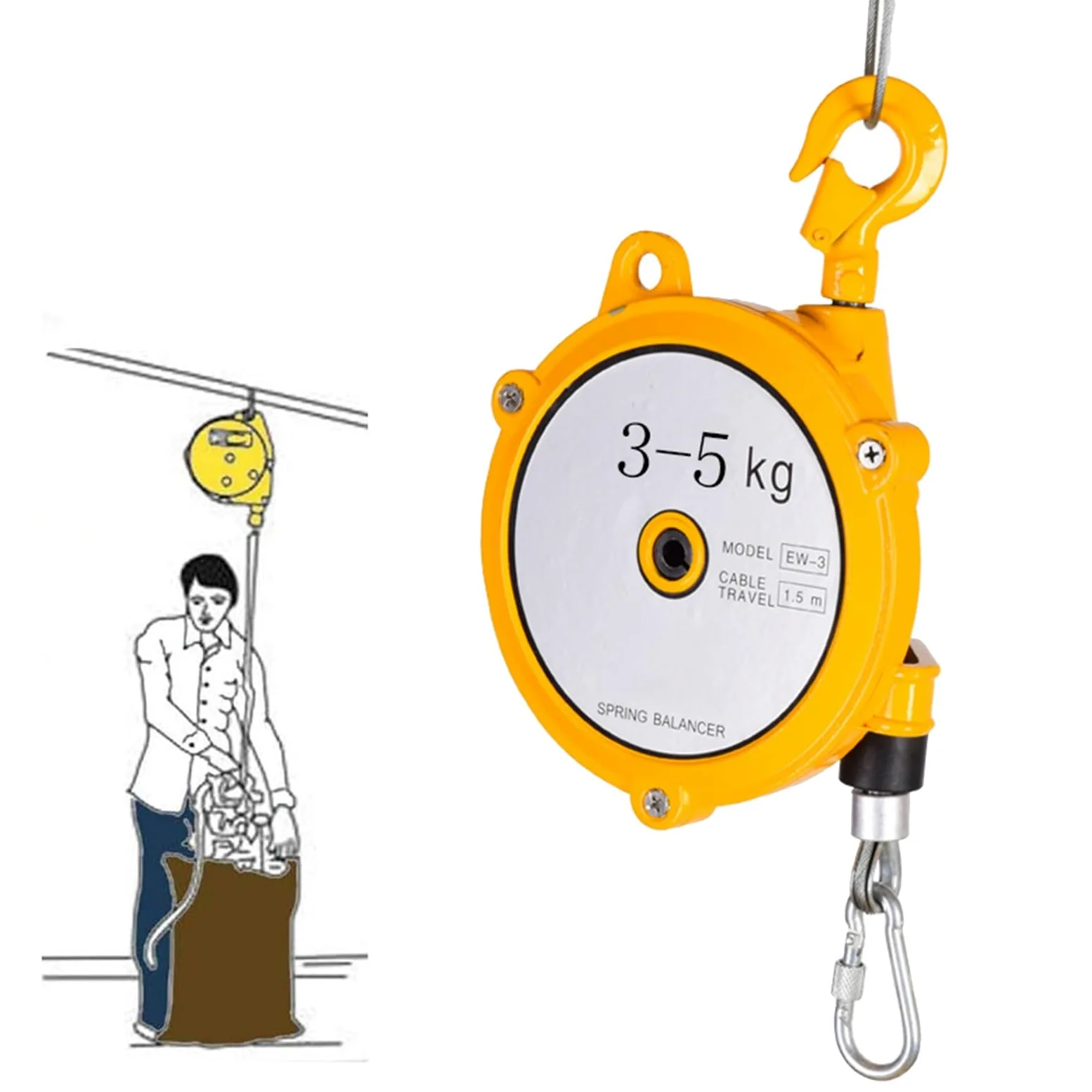 Equilibrador de Resorte, equilibrador de Carga Multifuncional, Gran Capacidad de Carga, Herramienta retráctil Colgante Ajustable, para línea de Montaje, Herramientas Colgantes y (3-5 kg
