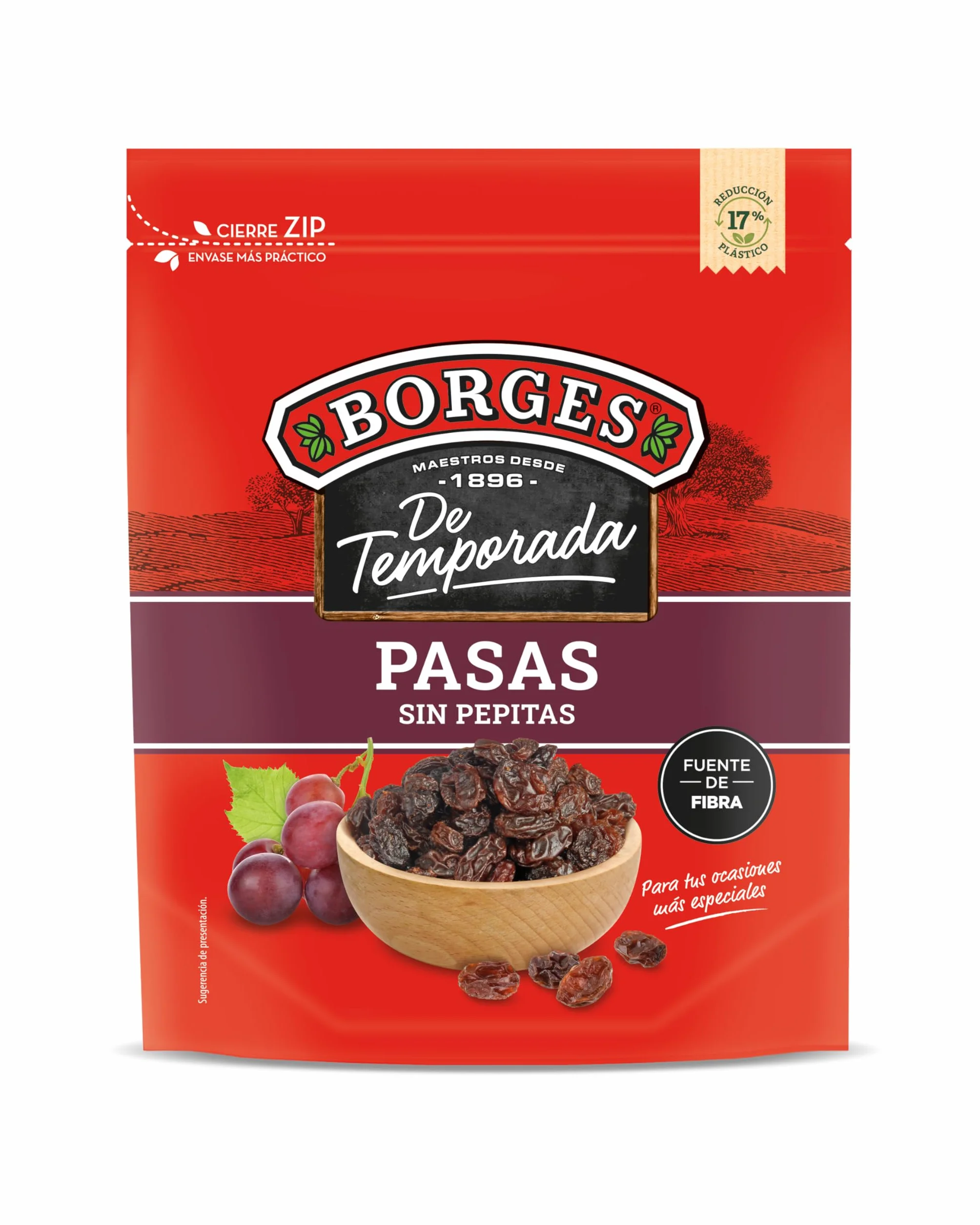 Borges Pasas Sin Pepitas 250g Alto en Vitaminas A y B3 Potasio Magnesio Calcio Vegano