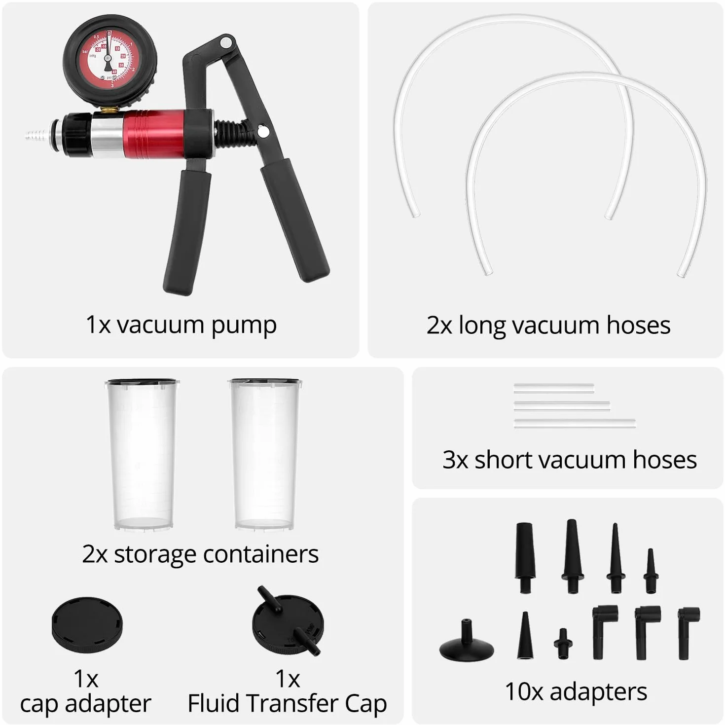 QWORK® Kit de Purga de Frenos de Vacío con Bomba de Vacío, Manómetro y Adaptadores Universales - para Automóviles, Camiones y Motocicletas