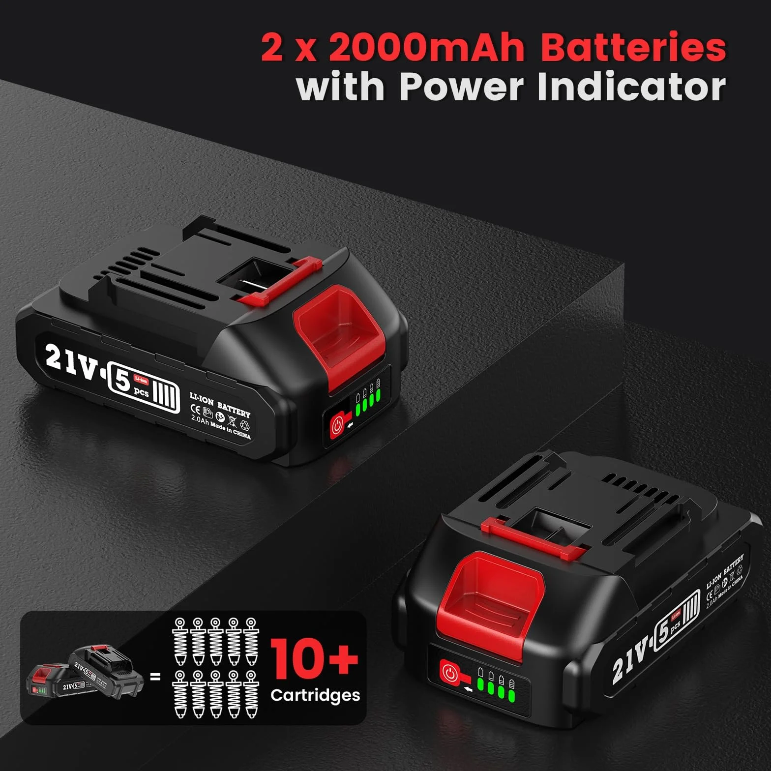 Engrasadora Bateria 10.000 PSI, 5 oz/min, Manos Libres, Pistola de Engrasar con 2 x 2000mAh Baterías, 39.4" Manguera Larga, 3 Diferentes Acopladores, para Engrasar Equipo Pesado