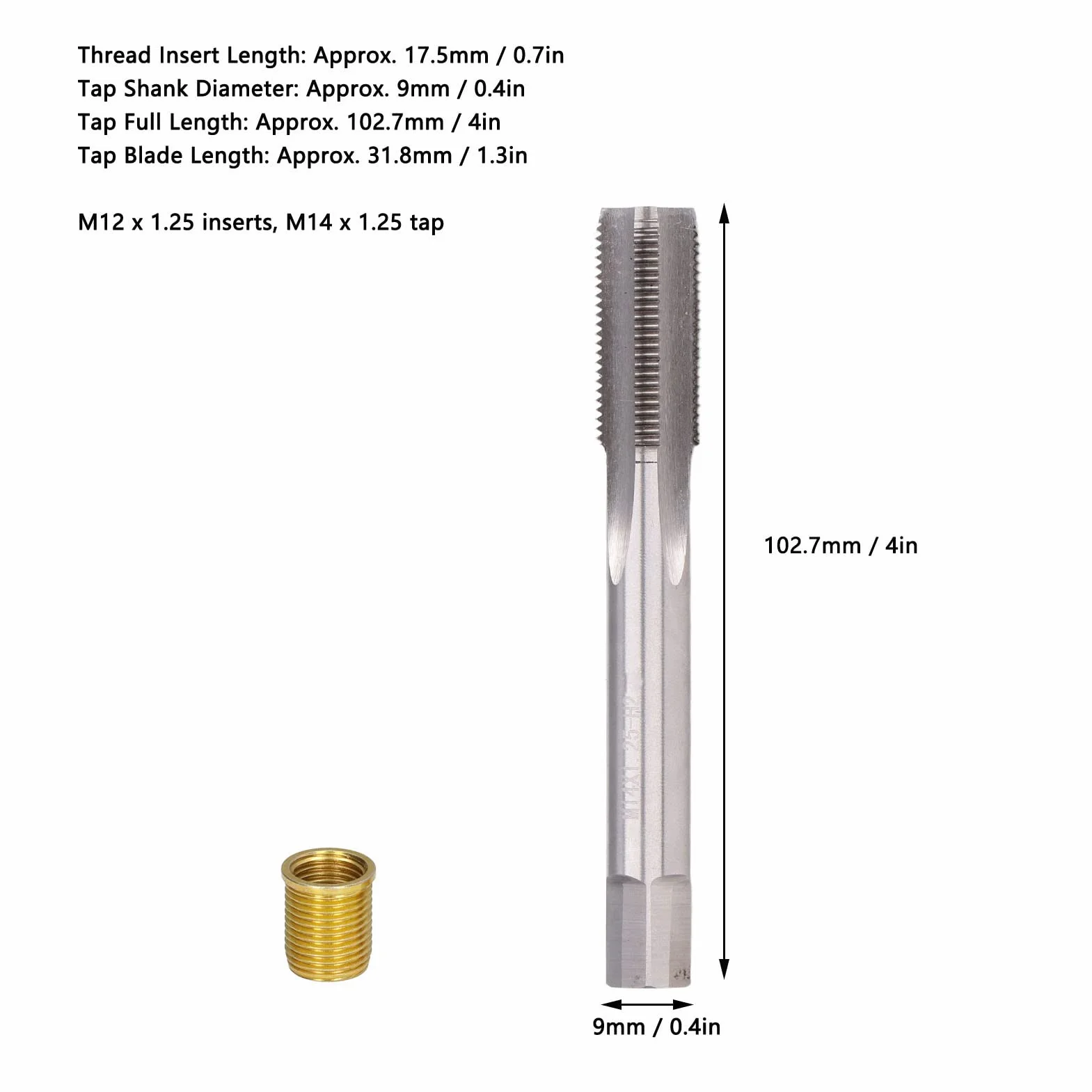 M14x1.25 HSS Machos + 10 x M12x1.25 Inserto, Kit de Reparación de Bujías para Reparación de Rosca