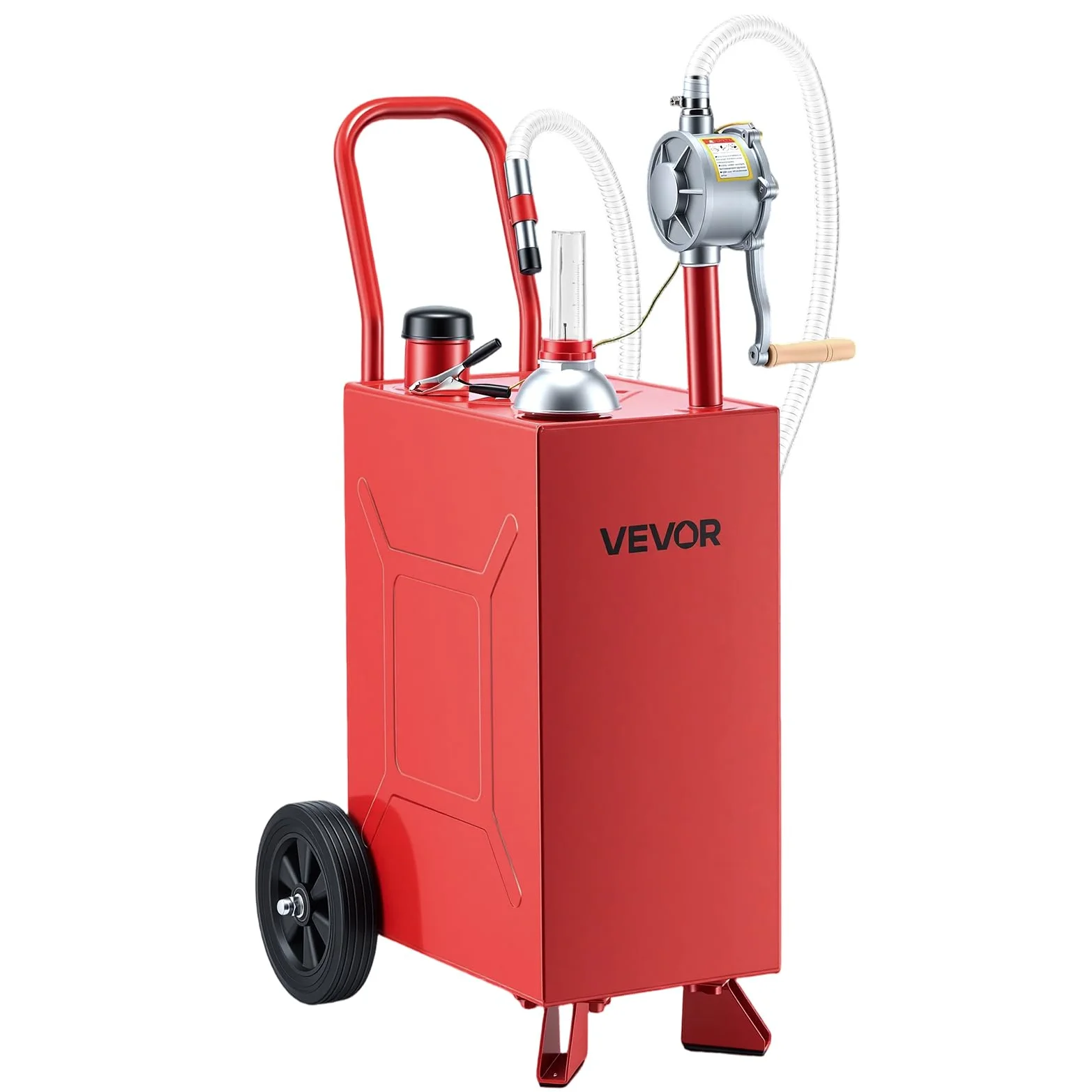VEVOR Carro de Combustible de 56,8 L con Depósito de Diésel y Gasolina | Tanque de Combustible con 2 Ruedas, Bomba Manual de Trasvase Bidireccional, Acero al Carbono, para Granja, Garaje y Exterior
