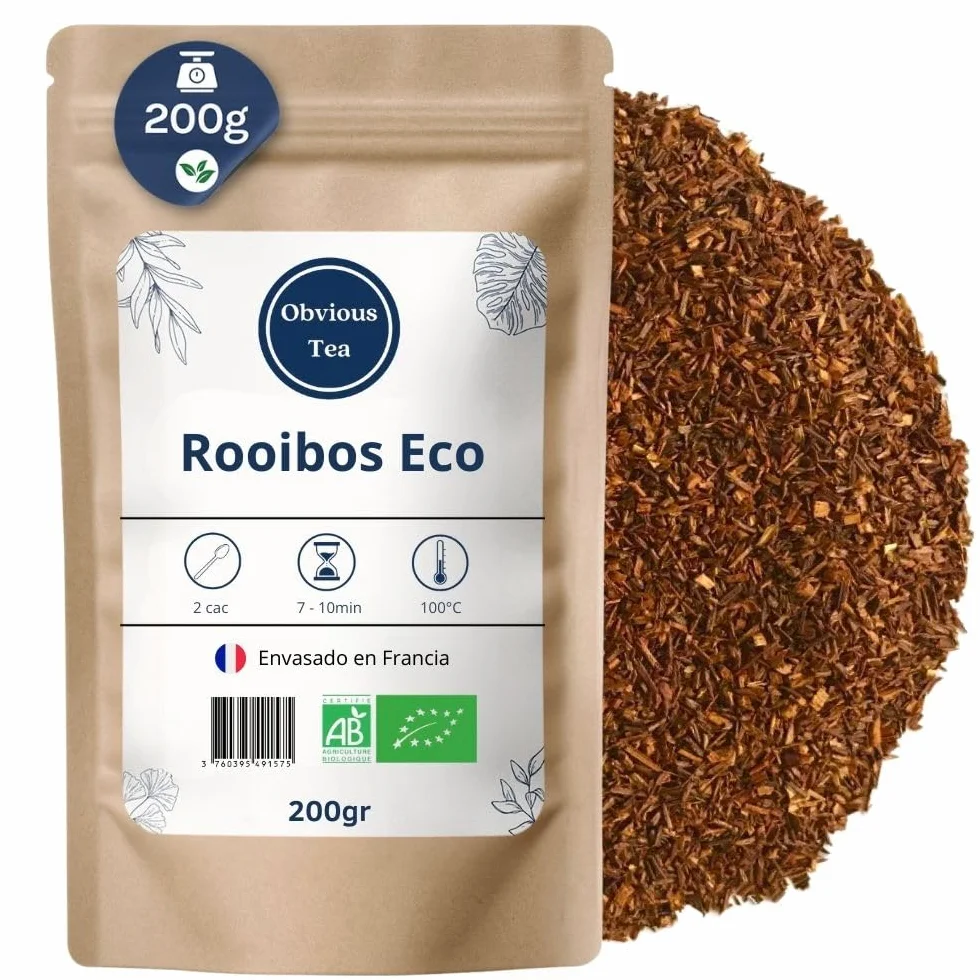 Rooibos Orgánico Infusión Vegana Hoja Suelta 100% Natural Libre de OGM Agricultura Ecológica Envasado en Francia 200g