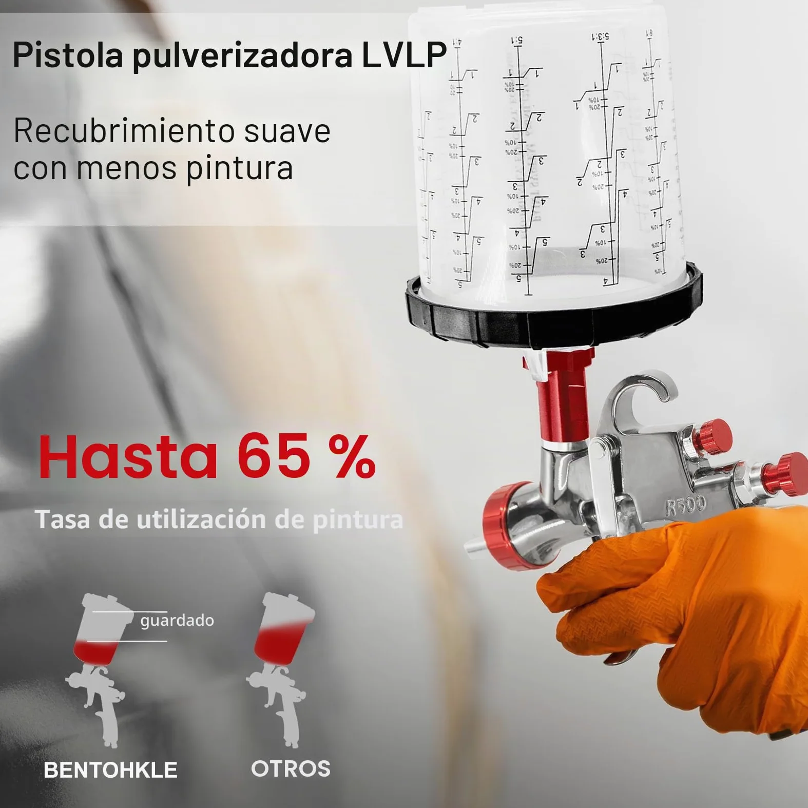 LVLP Pistola de pulverización de Aire, Pistola de pulverización con 10 Vasos Desechables de 650 ml, 3 boquillas de 1,3/1,7/2,0 mm y regulador de Aire (1,3/1,7/2,0+10 Disposable Paint Cups) | LVLP R500 Pistola de pintura automotriz para pintura de hogar, c