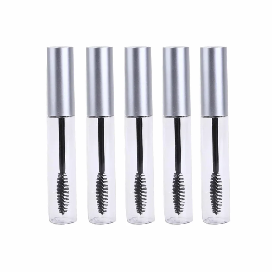 Mascara Recargable Botella Vacía con Cepillo y Contenedor 10ml Plata (5 Unidades)