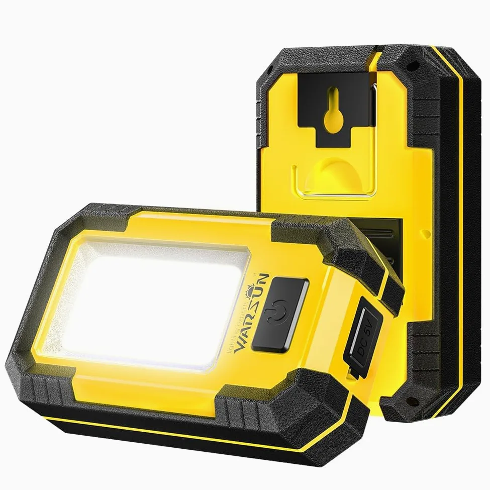 WARSUN Pack de 2 LED Linterna Taller Recargable Portátil 30W 1200 Lúmenes Base Magnética Gancho Amarillo