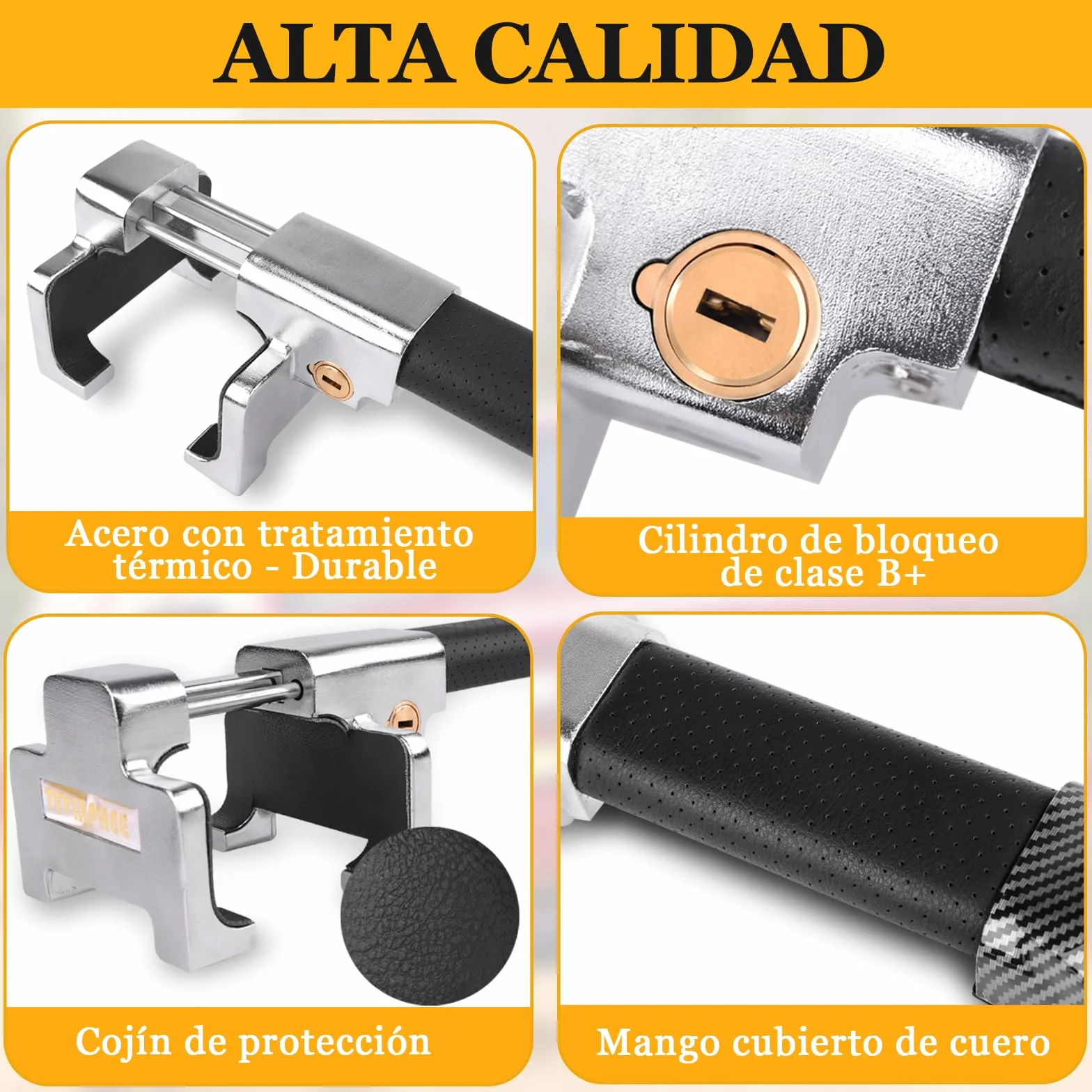 Tevlaphee Antirrobo Coche con Alarma, 120dB, Antirrobo Coche Volante, Barra Antirrobo Coche, Ajuste Universal