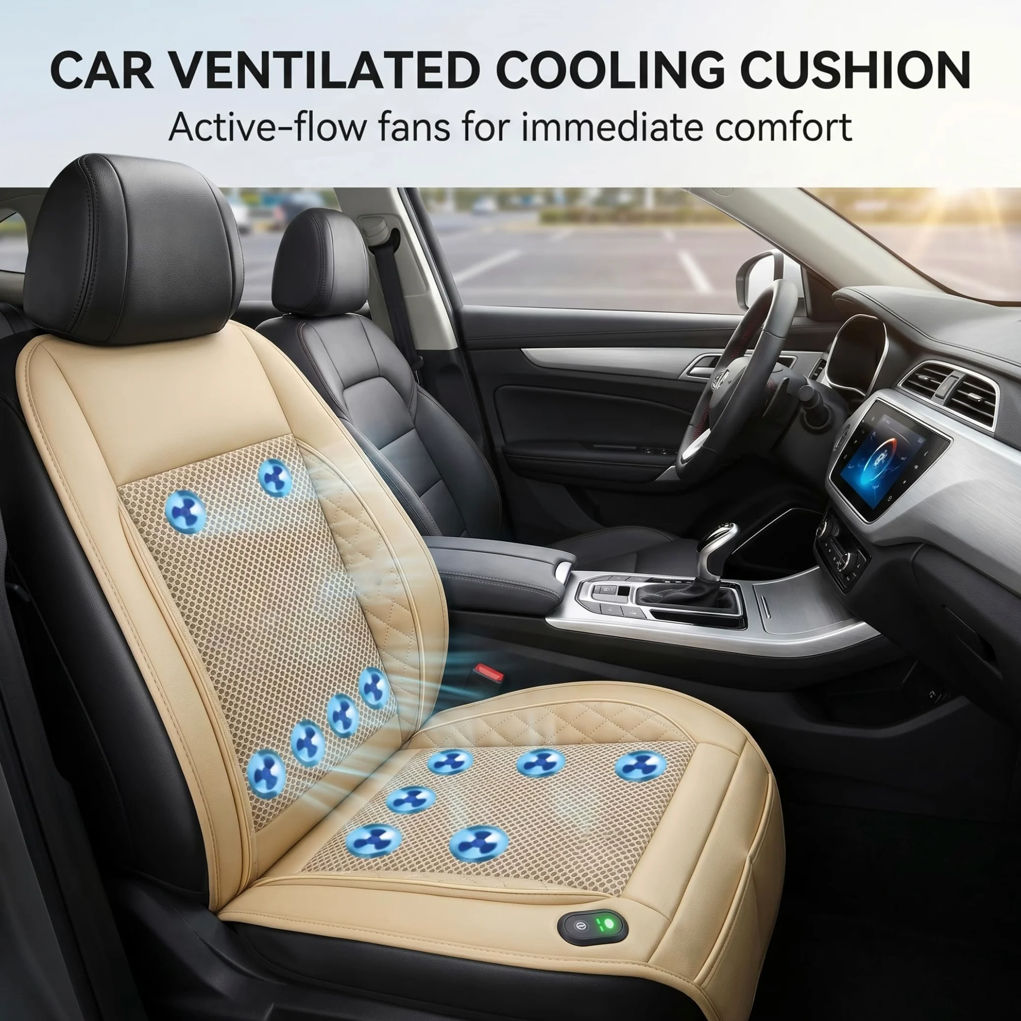 Funda de asiento de coche antideslizante y transpirable, cojín ajustable para asientos de coche con velocidad del viento, enfriador de asiento de verano para camión, SUV, silla de oficina, color