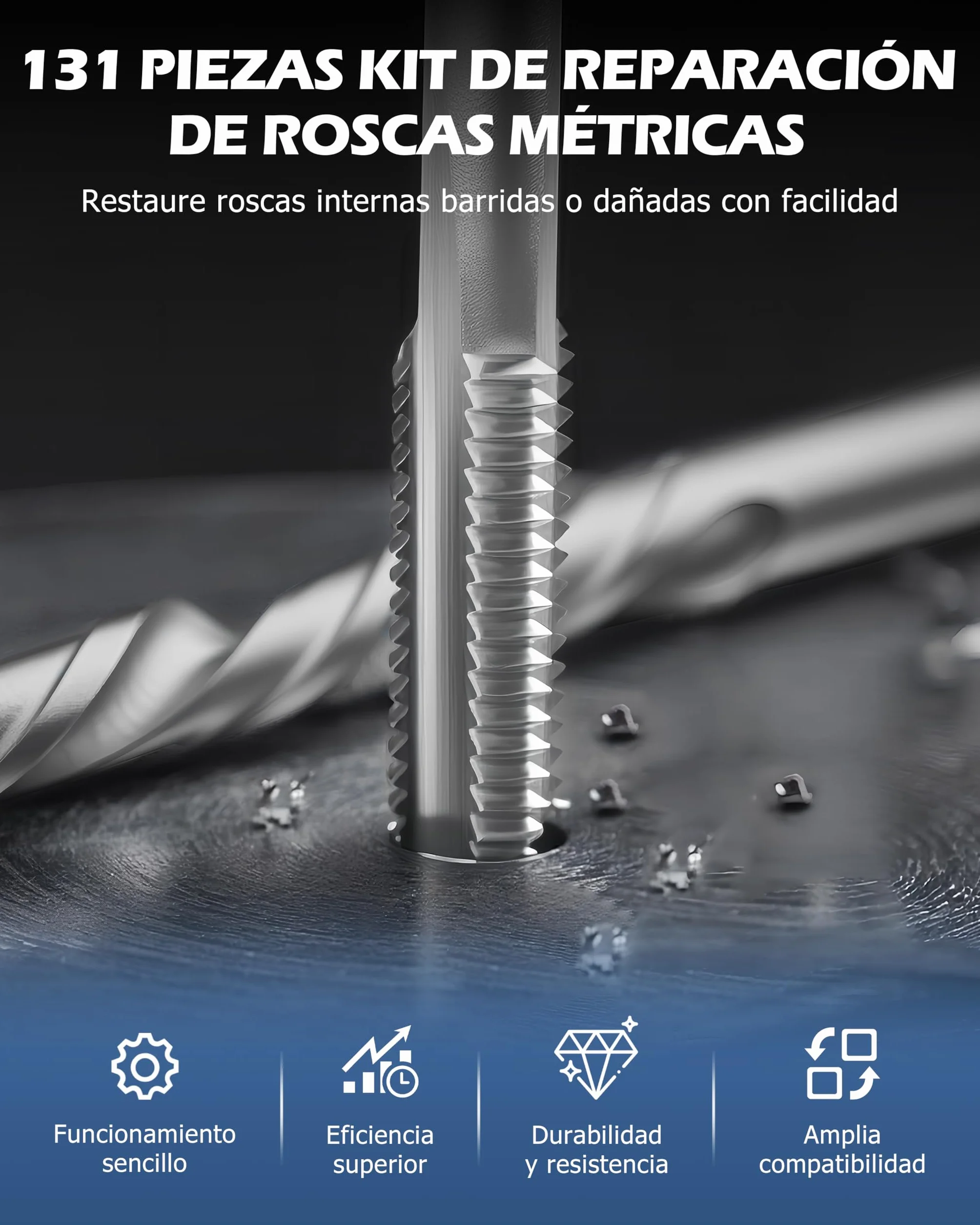 DAYUAN Juego de Reparación de Roscas Kit Helicoil 131 Piezas M5 M6 M8 M10 M12