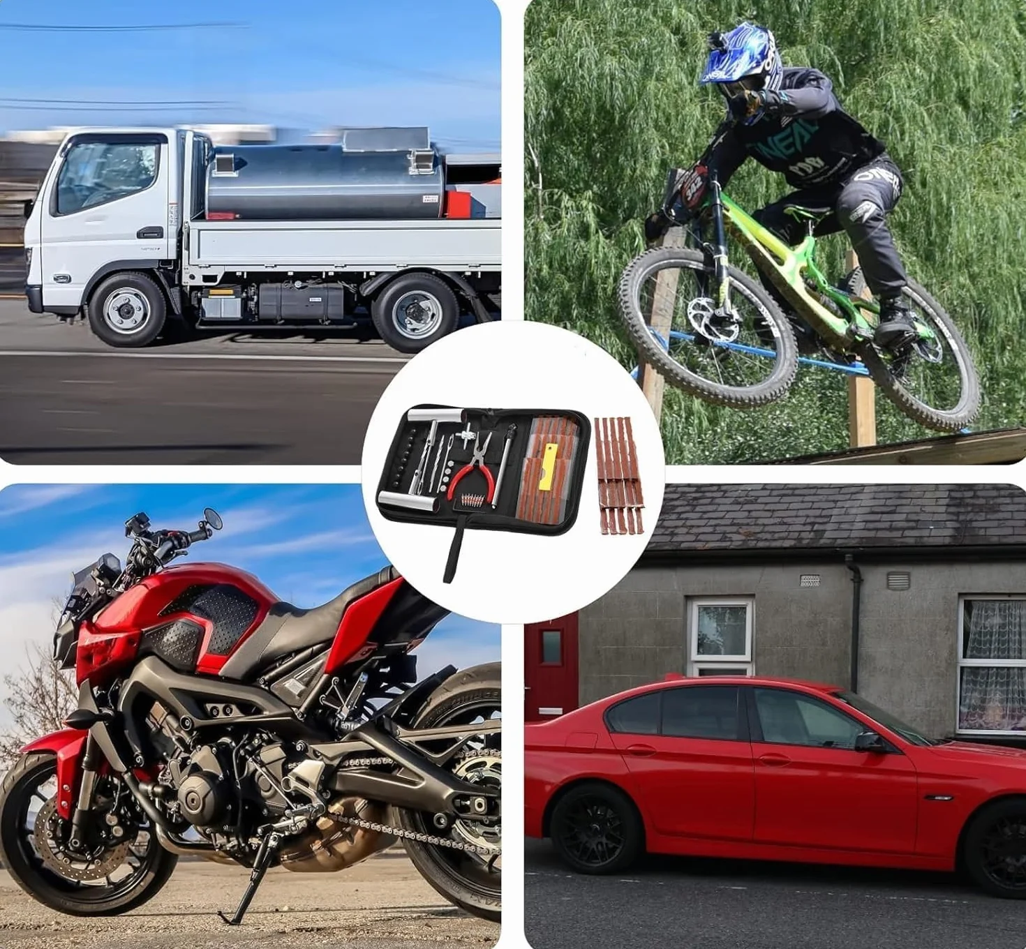 Juego de reparación de neumáticos, 61 Unidades, Juntas rápidas, Herramientas de reparación de neumáticos universales para reparación de pinchazos para Coche, camión, Tractor, Remolque,