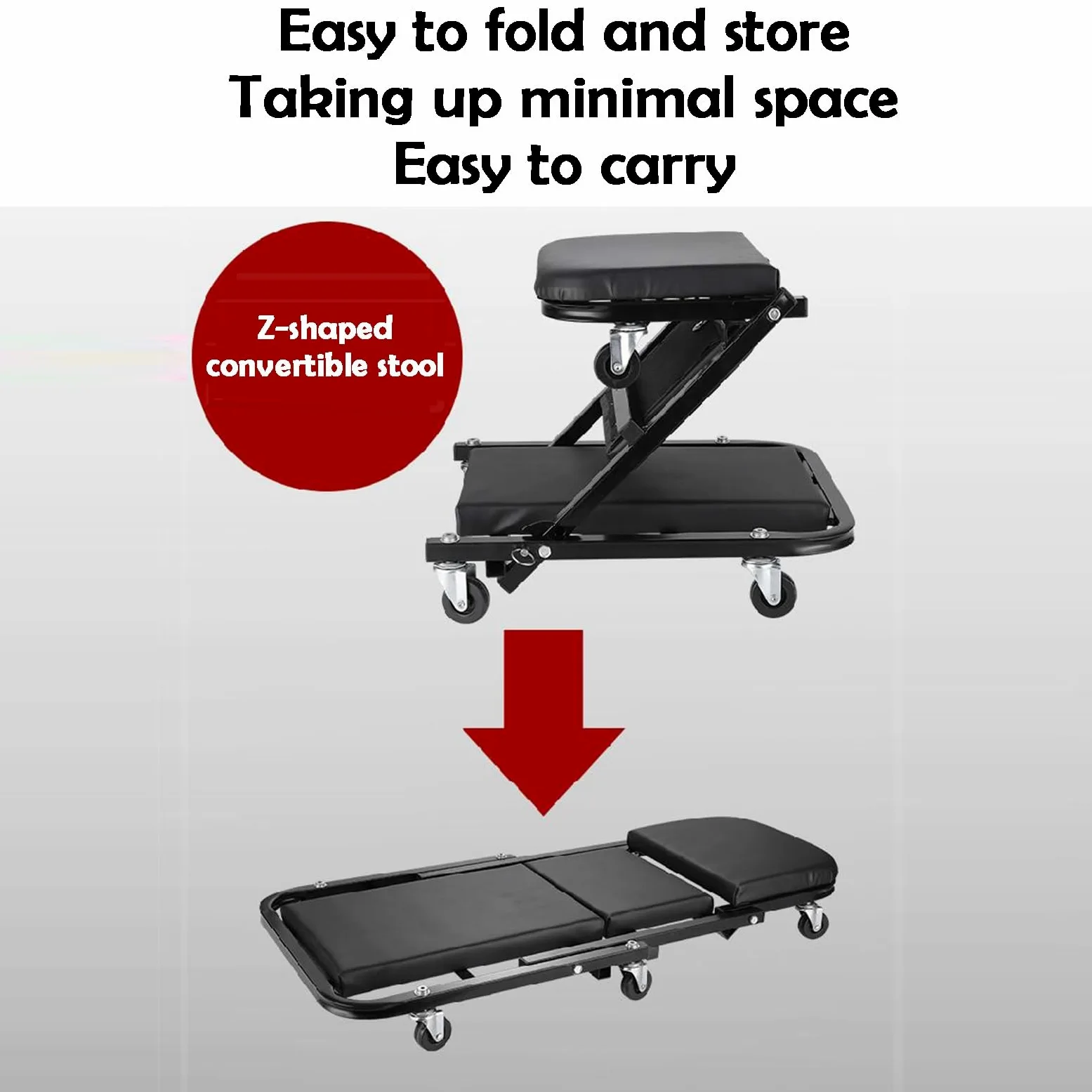Asiento Rodante Plegable 2 En 1 En Forma De Z | Carro mecánico rodante con 6 ruedas for acostarse o sentarse for taller de reparación de automóviles