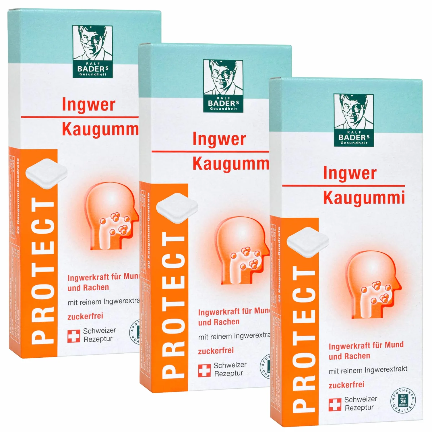 BADERs PROTECT Chicle de Jengibre, 3 x 20, Sabor Naranja, Ideal para Viajes
