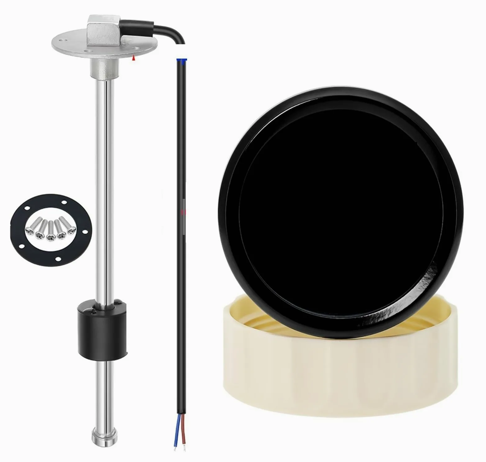 Unidad de envío del indicador del flotador del tanque de combustible Indicador de nivel de combustible dual 2 en 1 de 52 mm + voltímetro con luz de alarma Sensor de nivel de combustible de 0-190 ohmio