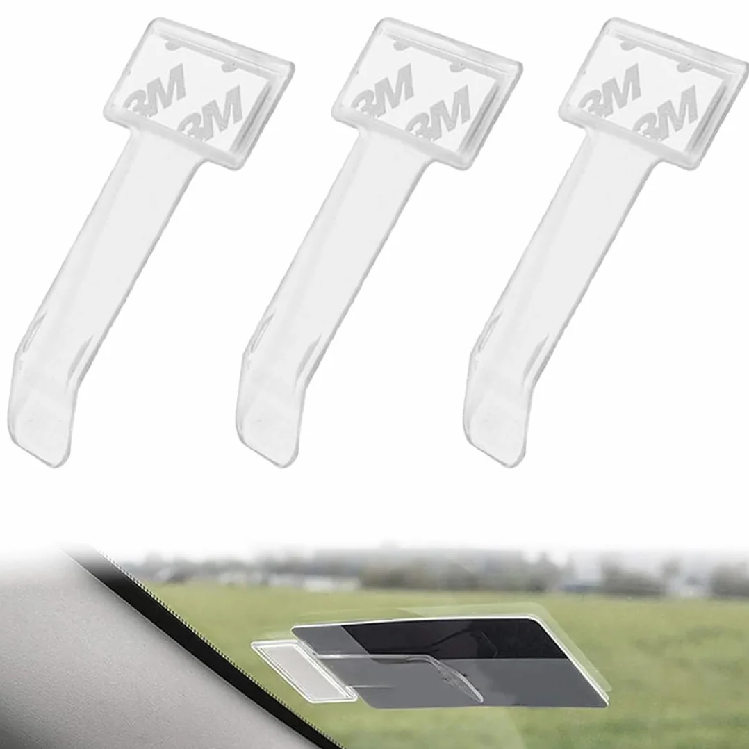 3 Piezas Soporte de Tarjeta de Parqueo para Parabrisas Soporte de Documentos para Auto Clip de Tarjeta Independiente (Transparente)