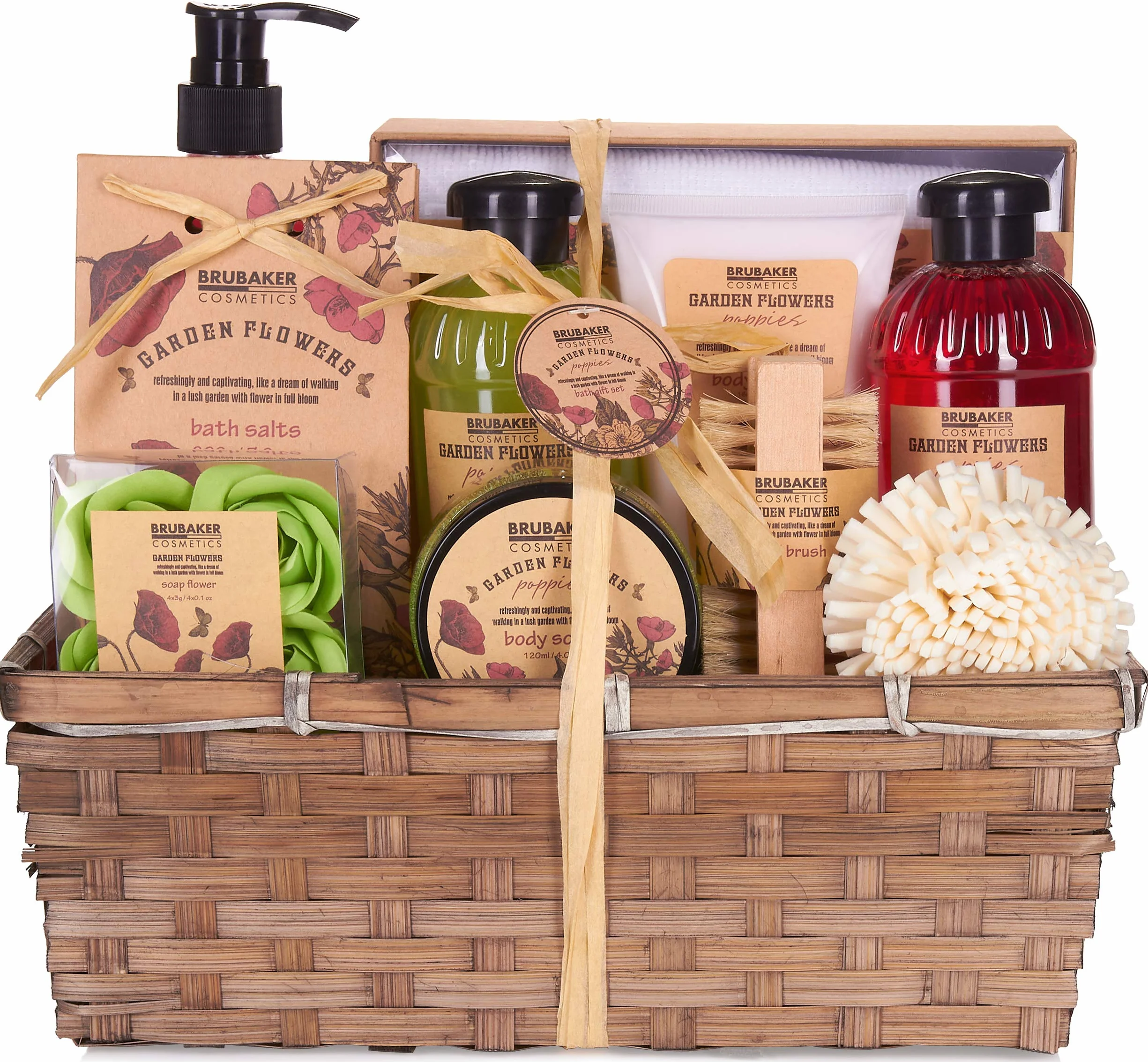 BRUBAKER Cosmetics Set de Baño y Ducha Garden Flowers 14 piezas Cesta Regalo Mujer