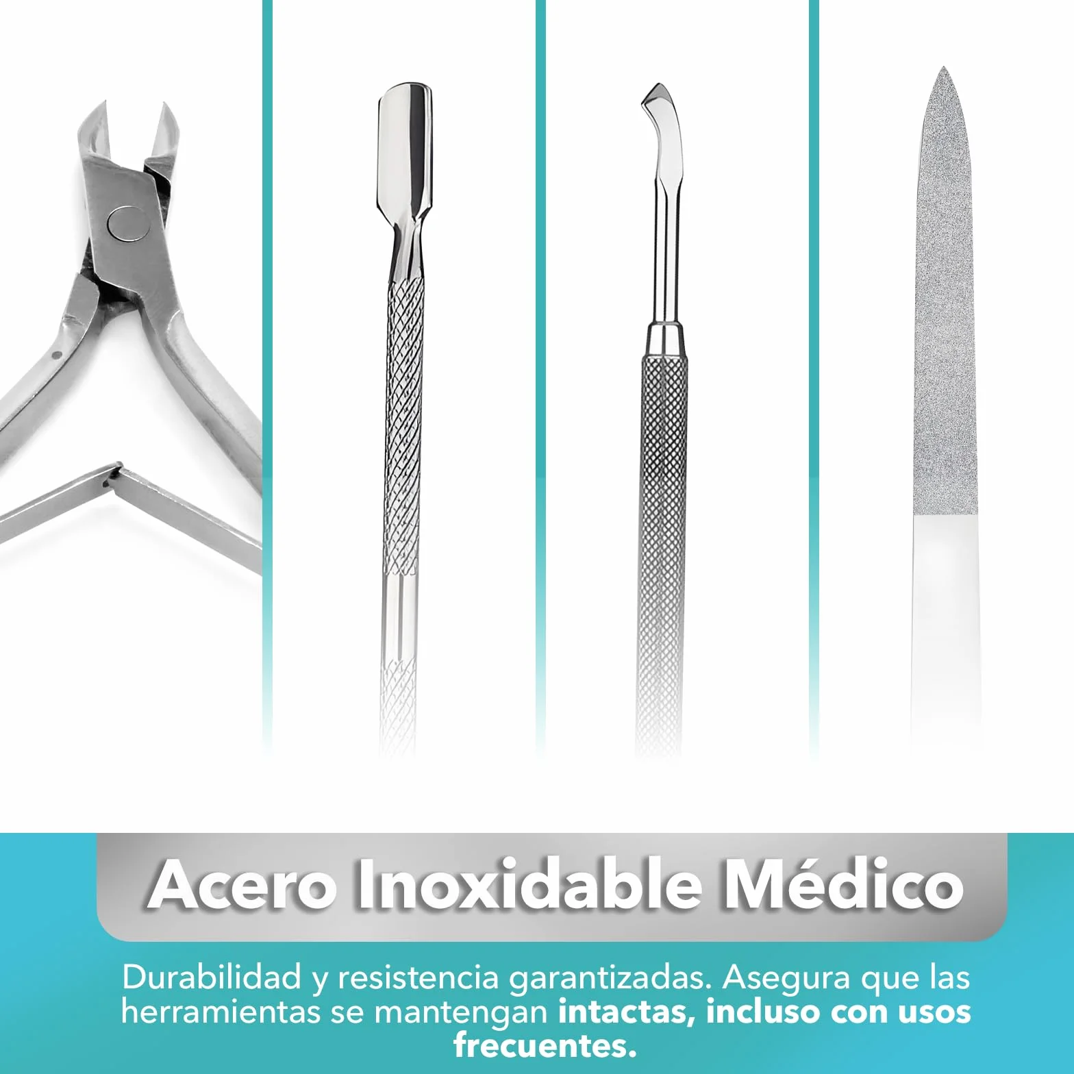 Set Manicura y Pedicura Profesional 4 en 1 – Cortacutículas, Lima de Uñas y 2 Empujadores de Cutículas de Acero Inoxidable – Kit Corta Uñas Adulto, Removedor de Cutículas, Ideal para Viaje