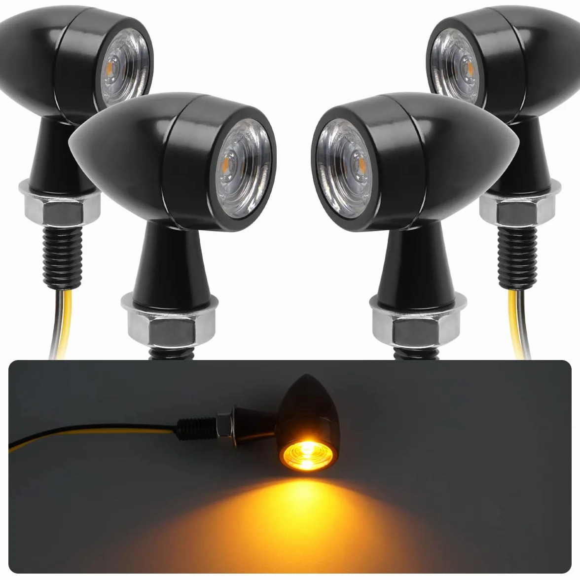 evermotor Intermitentes de moto homologados, universales 12V, 4 piezas, E24, luces de dirección LED para mini motocicletas, indicadores de giro, de zinc fundido, IP67 impermeables