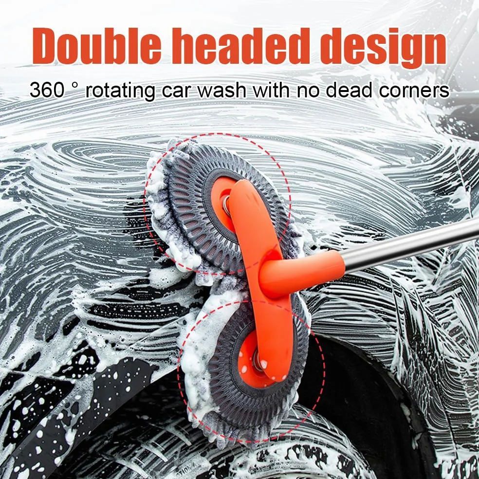 Cepillo de lavado de coche, mopa de limpieza de microfibra, limpiador de parabrisas de doble cabeza, cepillo giratorio para un lavado eficaz y accesorios de limpieza de cristales