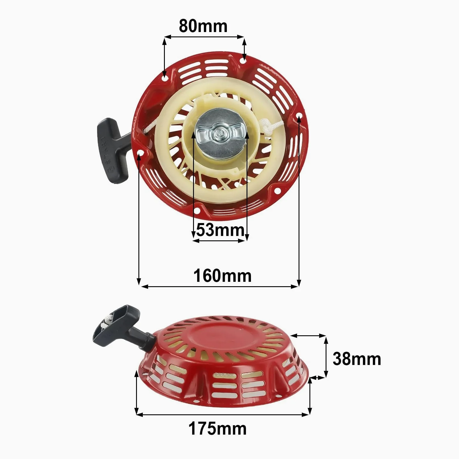 Cable de arranque para generador para honda para gx120 GX168 GX200, círculo de orificios de 160 mm, diámetro exterior de 175 mm, apto para motores 5,5 para hp 6,5 para hp, limpiador a presión,
