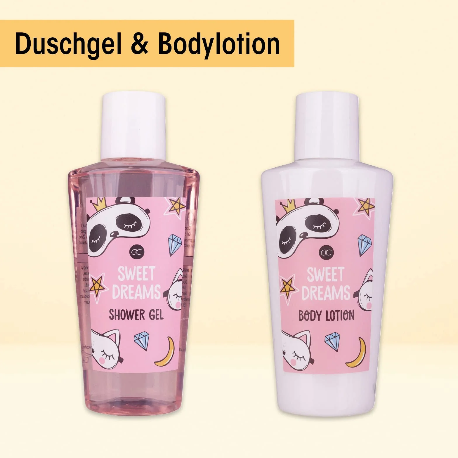 Set de regalo para mujer Sweet Dreams de Accentra - Antifaz de panda, gel de ducha, loción corporal y confeti de baño de rosas
