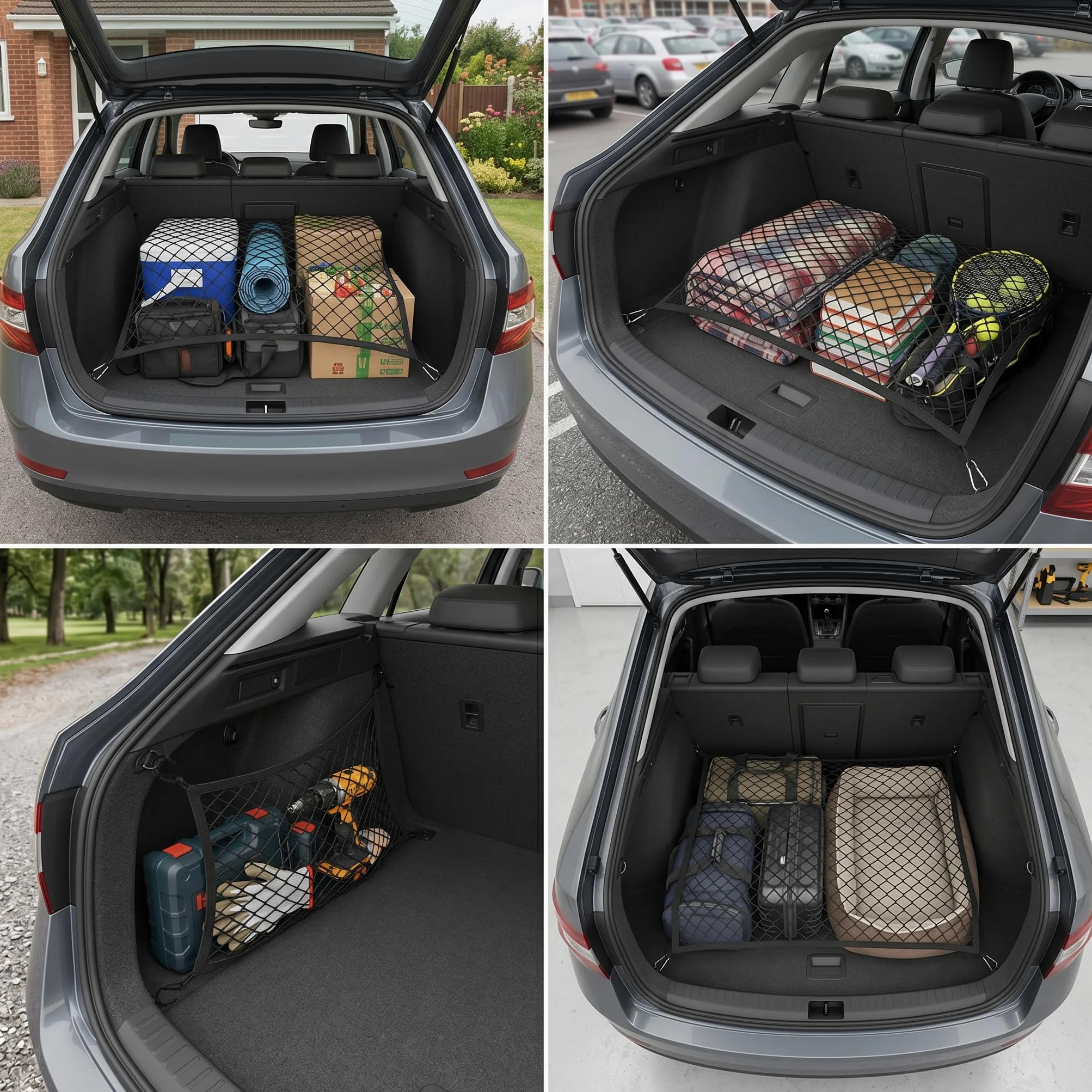 Red de carga para SUV con ganchos, red organizadora de almacenamiento ajustable altamente elástica para coche, camionetas, organizador de malla de 2.6 x 2 pies, se estira hasta 5 x 4 pies, esencial