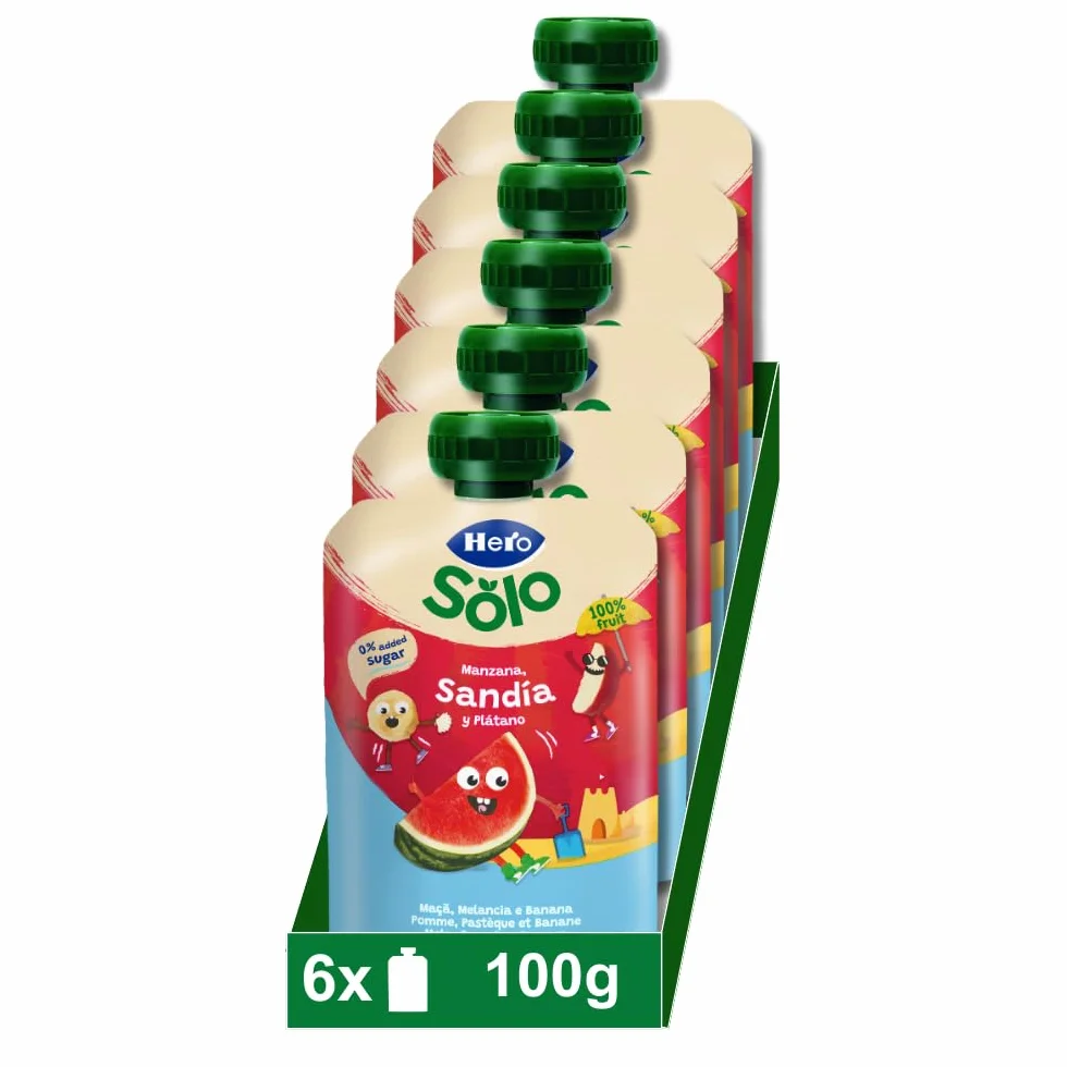 Bolsita Fruta Bebé Manzana Sandía Plátano 100% Natural Sin Conservantes 100g x 6U Desde 6 Meses