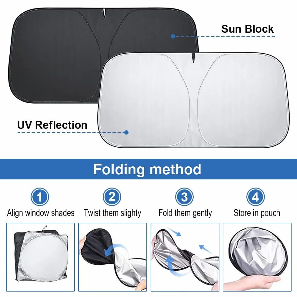 Parasol Coche Delantero, para Sol para Coches 142×80cm, Protector Solar Coche Parabrisas, Parasol Delantero Coche Plegable, Parasoles para Protección Frente al Calor y los Rayos UV SUV Camión (L)