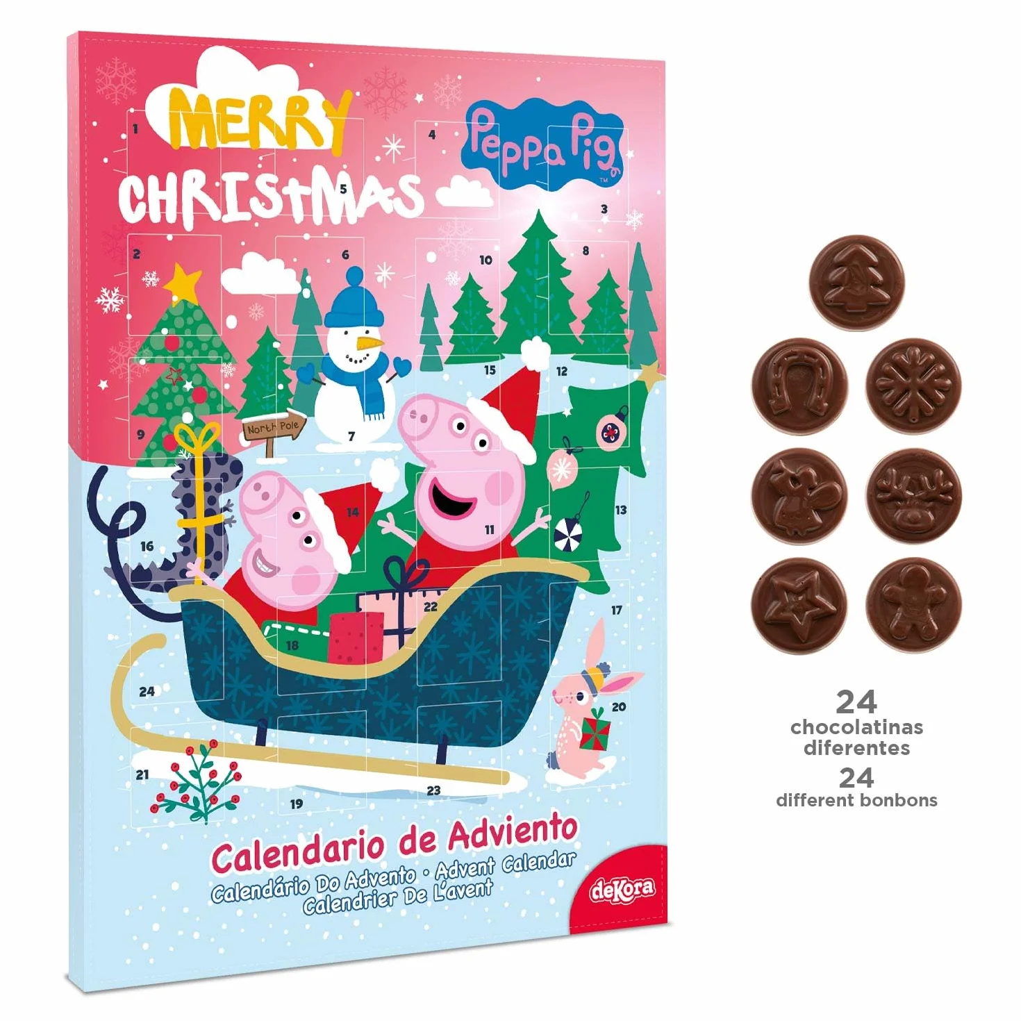 Calendario de adviento Peppa Pig 24 chocolatinas 50g chocolate con leche colorantes naturales Navidad