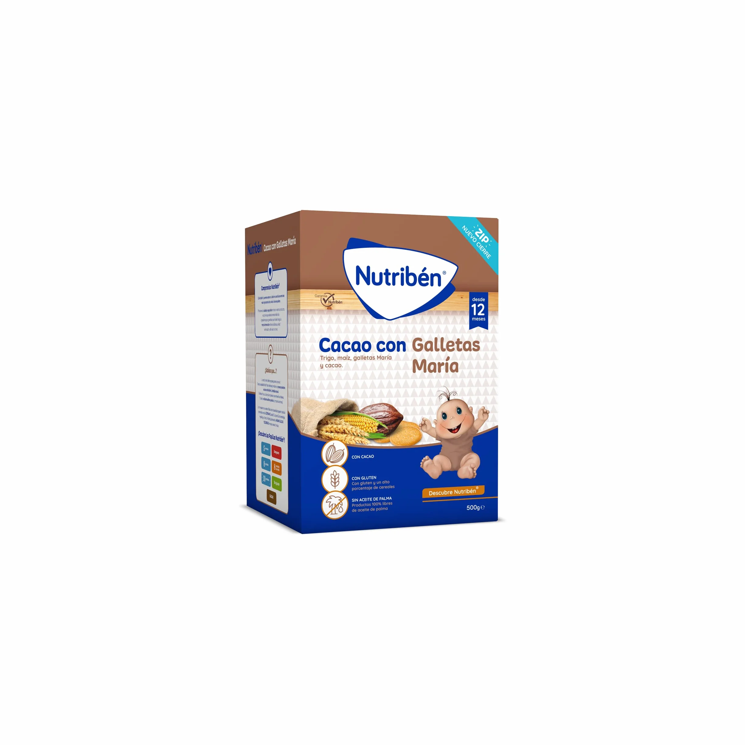 Nutribén Papilla de Cacao con Galletas María 3000 g Pack de 6 x 500g Sin Aceite de Palma Alimento para Bebés desde 12 Meses