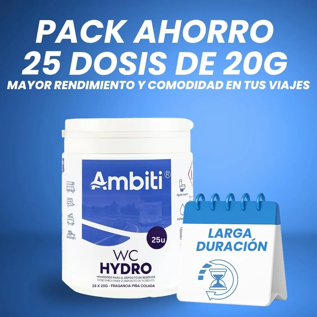 Ambiti | Monodosis Hidrosolubles para Depósito de Residuos de Autocaravanas,Caravanas y Campers| Antibacteriano| Elimina Deshechos Orgánicos y Papel Higiénico| Fragancia Piña Colada (15)