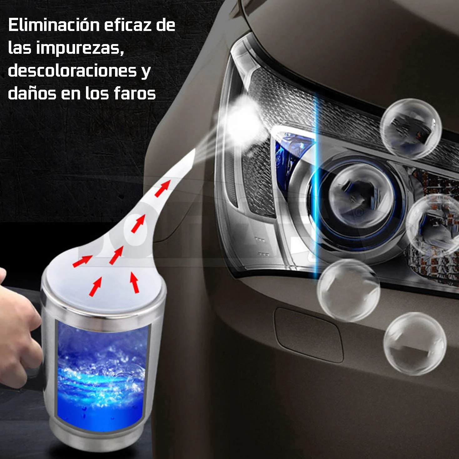 Kit de Restauración de Faros con Polimero Reparación de Arañazos Renovación de Faros con Caja Transporte | Incluye botella de 600 ml de POLIMERO (800 gr)