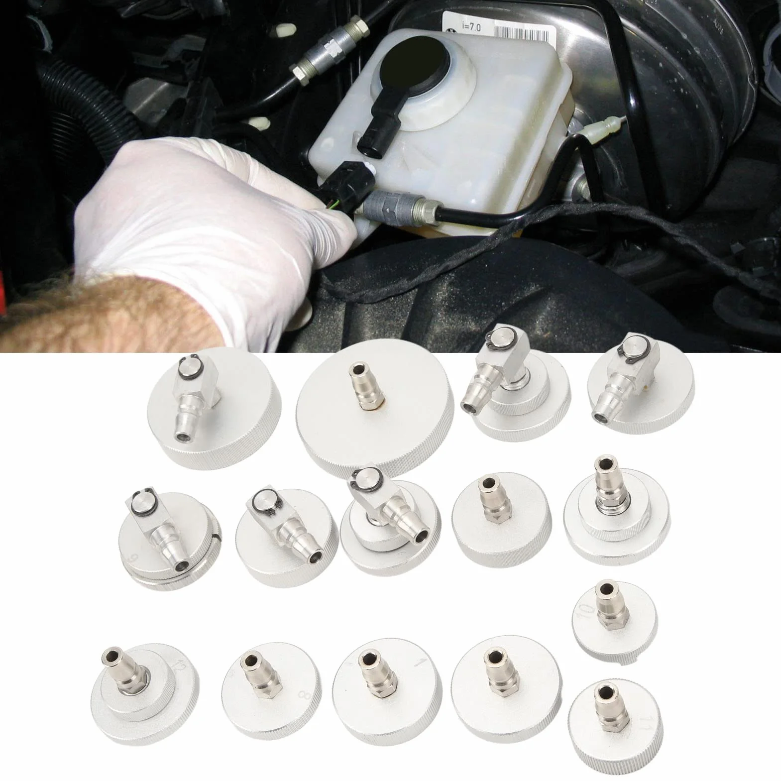 Juego de adaptadores de cilindro maestro, 15 adaptadores portátiles de purga de líquido de frenos para automóviles