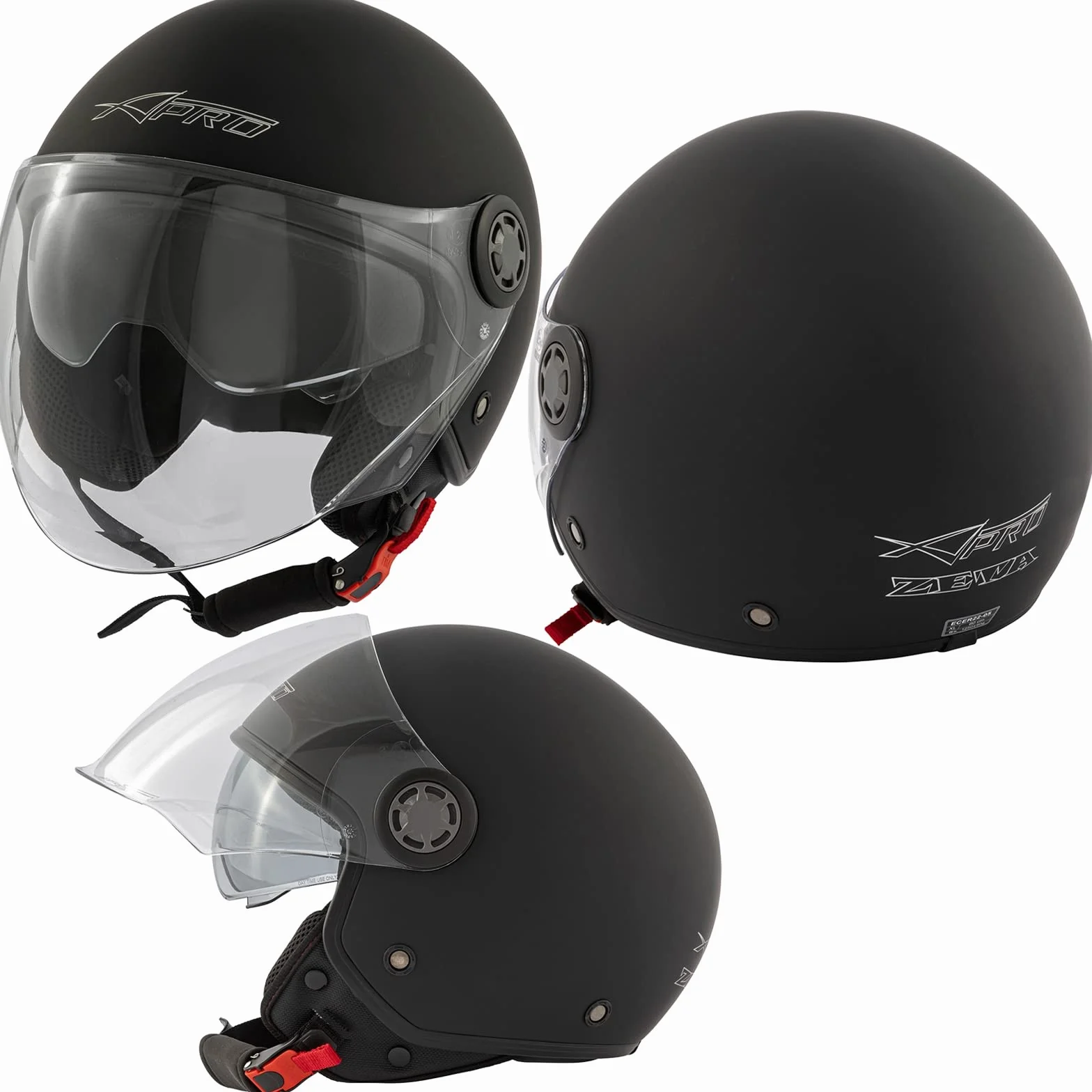 Casco Jet Scooter Moto ECE 22 06 Holomogado Visera Larga Transparente Parasol