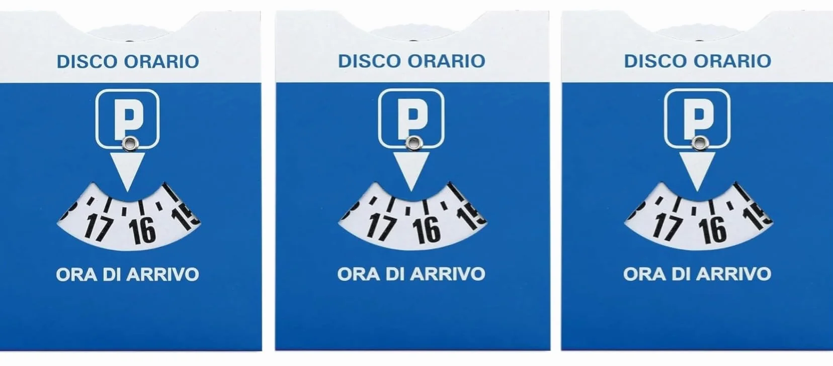3 unidades – Disco horario para coche Maxi + Porta documentos de coche de plástico azul + bolsa protectora de PVC – 15 x 12 cm – Bienestar In Linea – Parquímetro, disco horario italiano para coche y