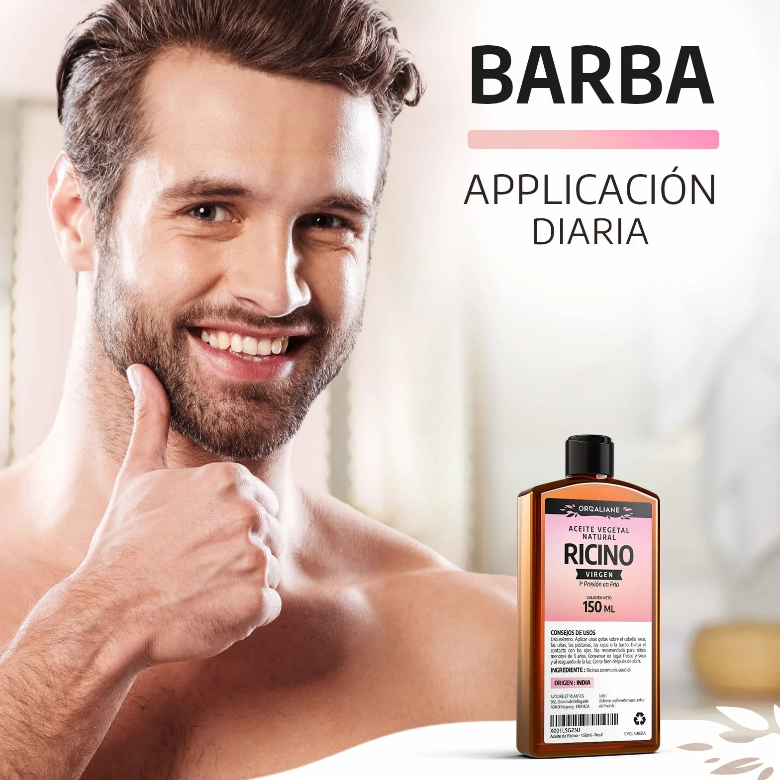 Aceite de Ricino 150 ml 100% Virgen Prensado en Frío Ricinus Communis para Cabello, Pestañas y Uñas