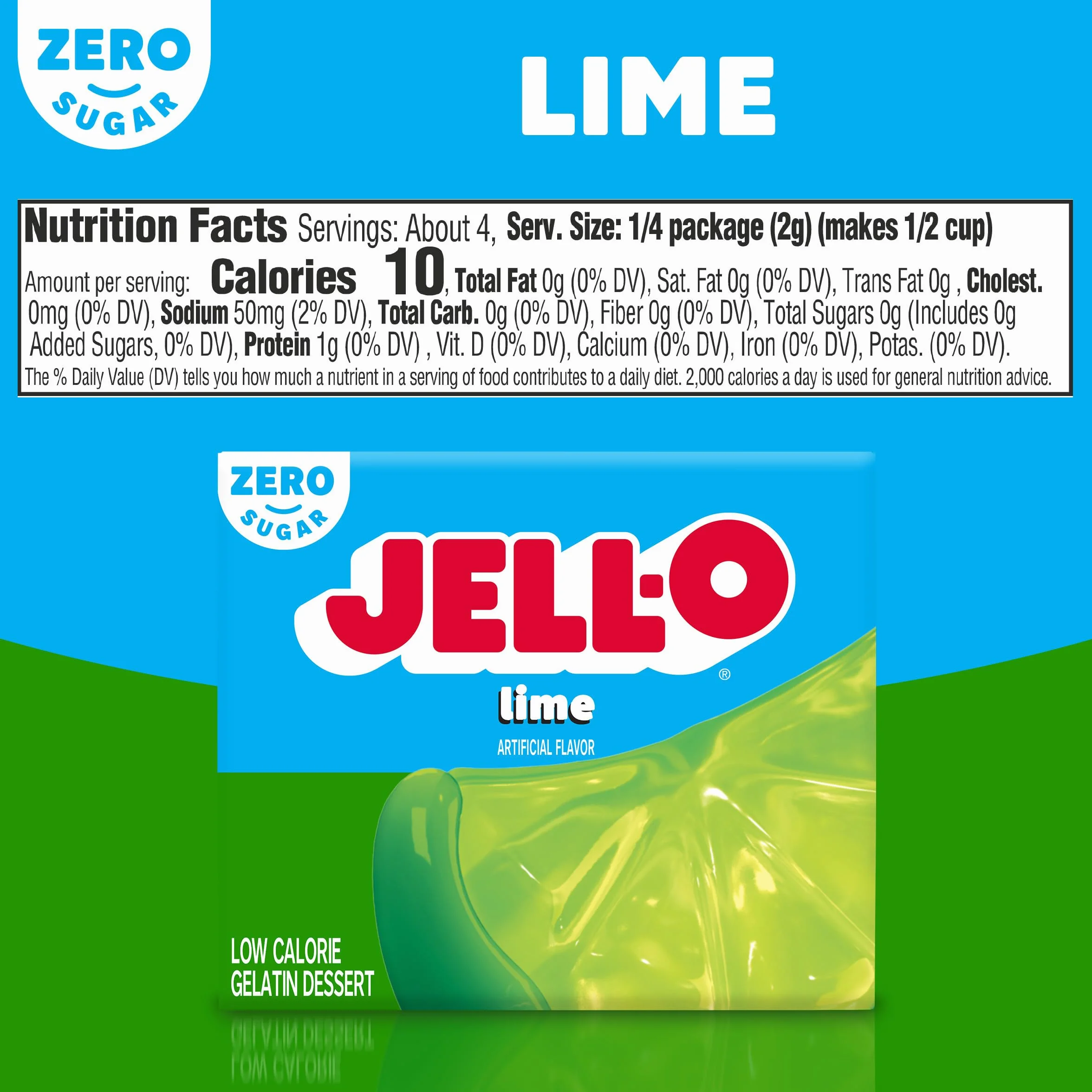 JELL-O Postre de gelatina baja en calorías de limón sin azúcar, 8.5 g