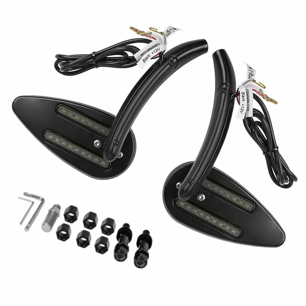 Baceyong Espejo retrovisor lateral para manillar de motocicleta, con intermitentes LED, compatible con motocicletas con puntos de fijación de 8 o 10 mm, color negro
