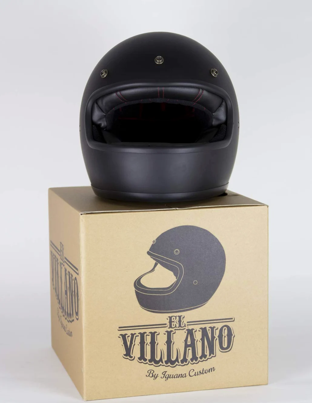 IGUANA CUSTOM - Casco integral de estilo retro EL VILLANO negro mate con corchetes para pantalla, HOMOLOGADO y con el estilo perfecto para cafe racer, bobber, chopper, clasicas. (S)