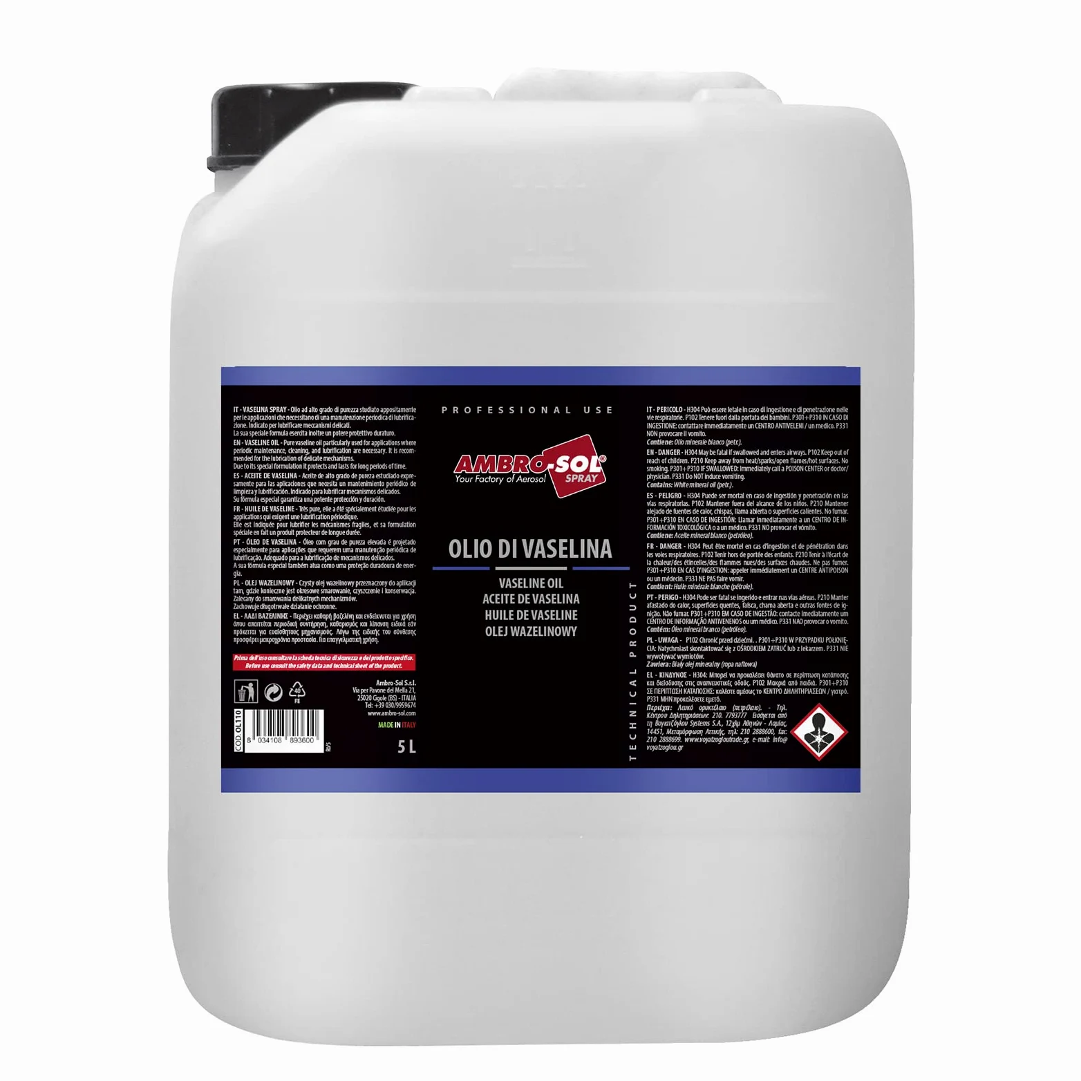 AMBRO-SOL, Lubricante, Aceite de Vaselina, Garrafa 5l