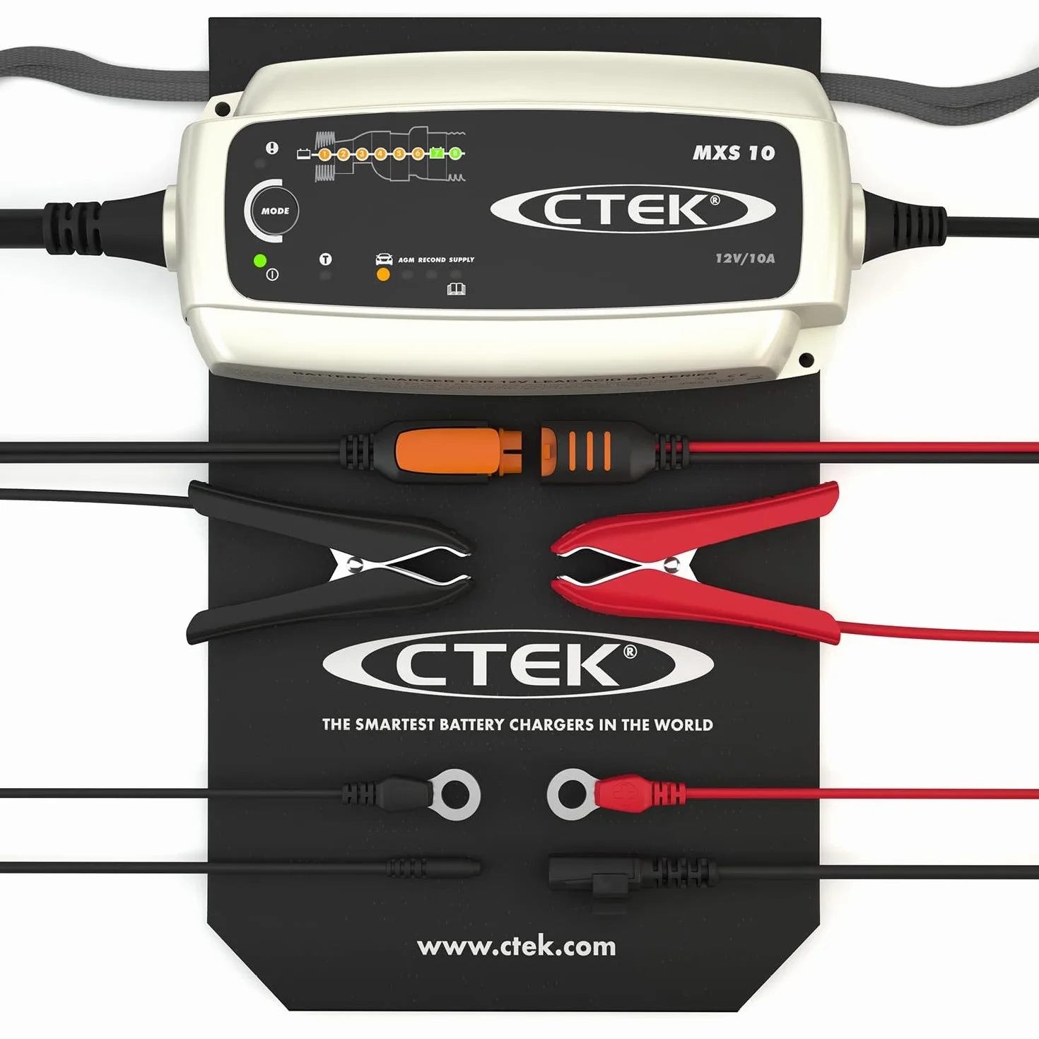 CTEK MXS 10 Cargador Batería 12V 10A, para Baterías De Vehículos Más Grandes, Barco, Camión y Caravana, Desulfatador De Batería con Función De Alimentación Y Opción AGM Dedicada