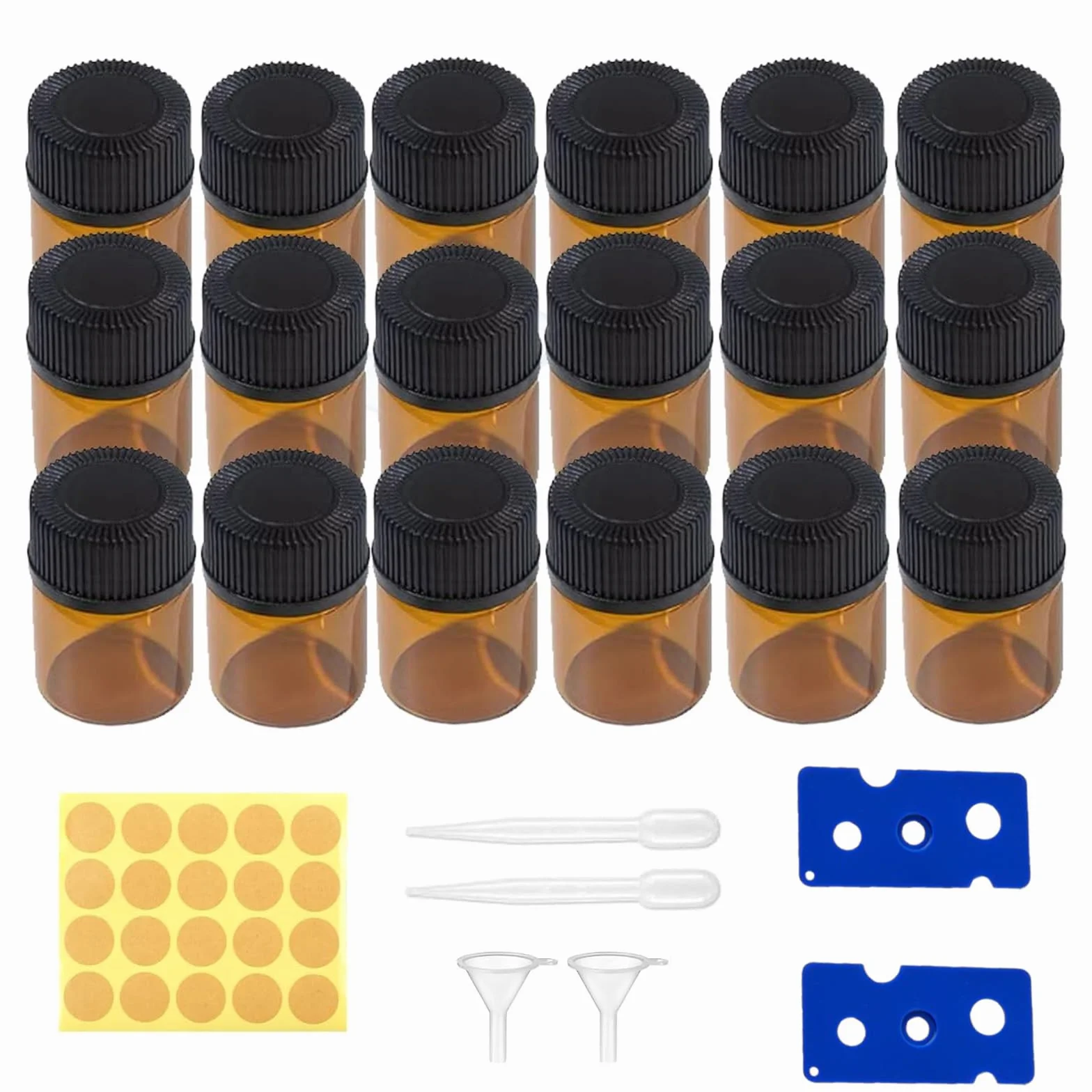 Mini Botellas de Aceite Esencial Vacías de Vidrio Ámbar 1ml, 100 pcs con Pipetas y Embudos