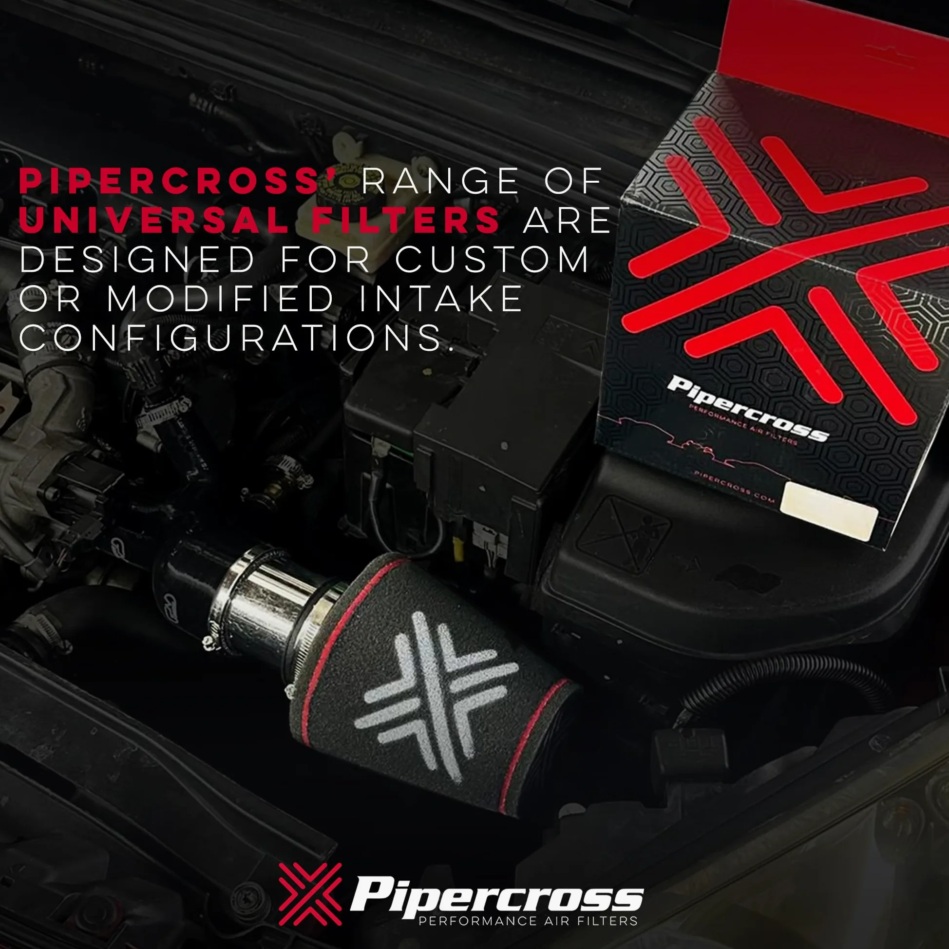 Pipercross Filtro Aire Universal PK002F | Mejora flujo de aire y eficiencia motor, Espuma lavable, Para admisiones 65mm, Fácil instalación