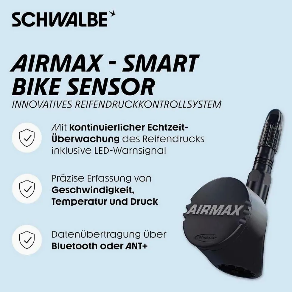 Schwalbe Airmax Smart Bike Sensor – Sistema de control de presión de neumáticos para válvulas SV-Tubeless Tubeless Mangueras con vástago roscado SV – Valve Clik Valve – Medidor de presión de