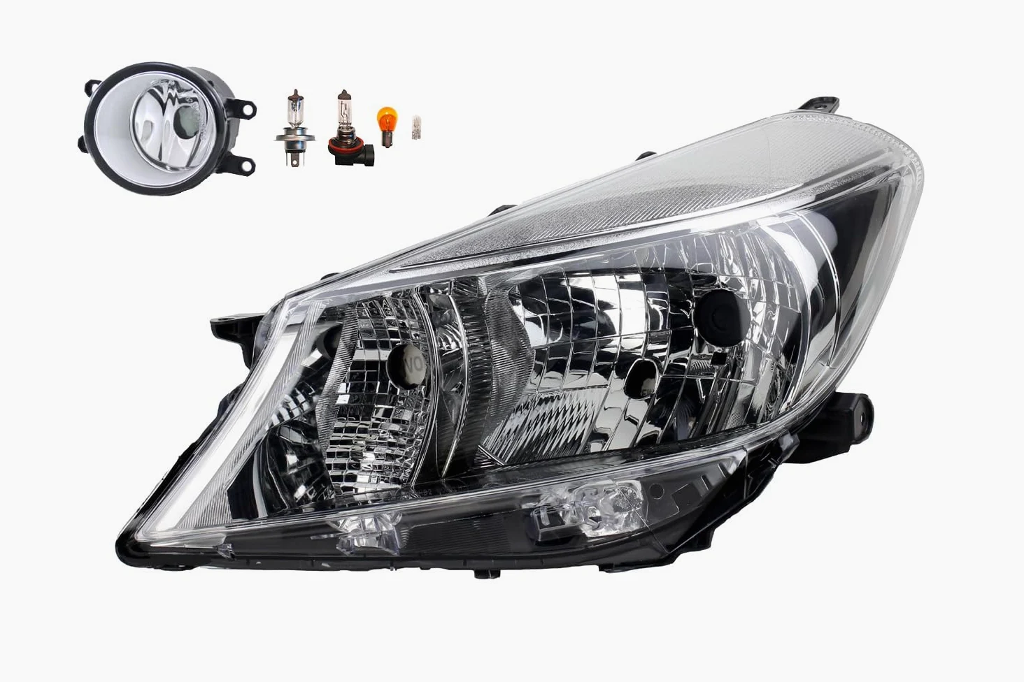 Johns, Faro halógeno delantero apto para Toyota Yaris XP13 09/2011-07/14 H4 izquierda + faros antiniebla + bombilla